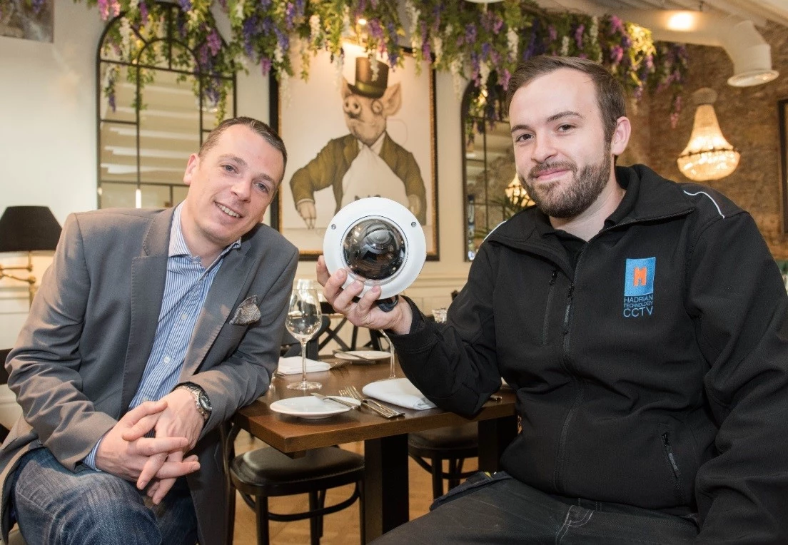Pierre Bertolotti, General Manager, The Impeccable Pig (left) and Jamie Willumsen, Hadrian Technology Engineer (right) pictured at The Impeccable Pig in Sedgefield