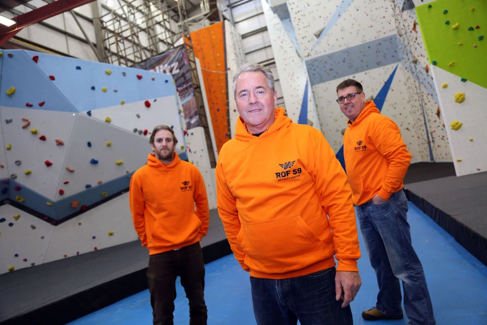 Finley Leisure managing director John Finley with ROF 59 lead climbing instructor Matthew Breadin (left) and consultant Nick Pilling.