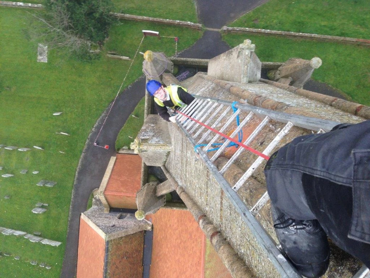 The STS Lightning Protection team working at St Michael’s Tilehurst