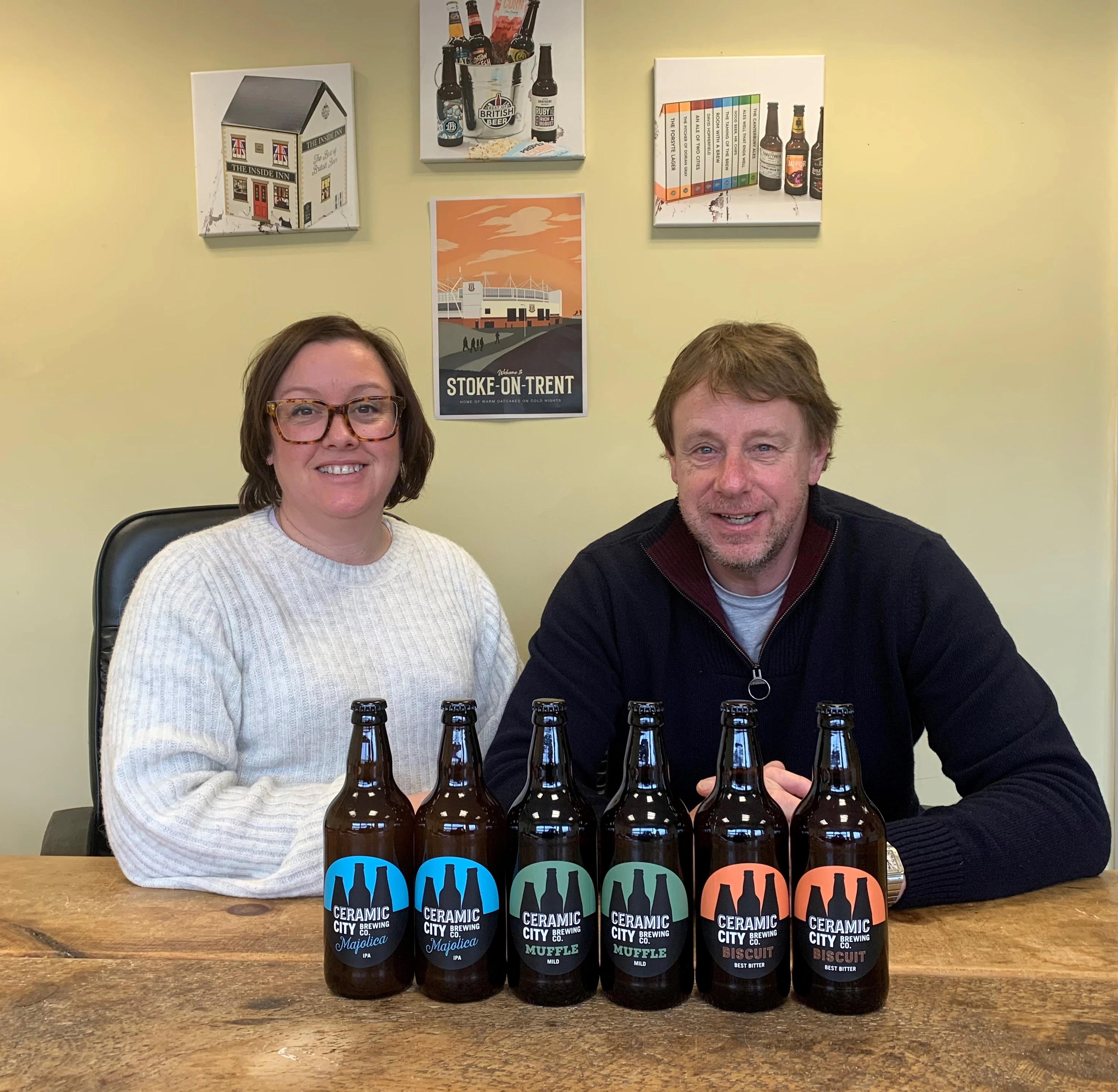 Gill and Will Sherwin with the new release of Ceramic City beer