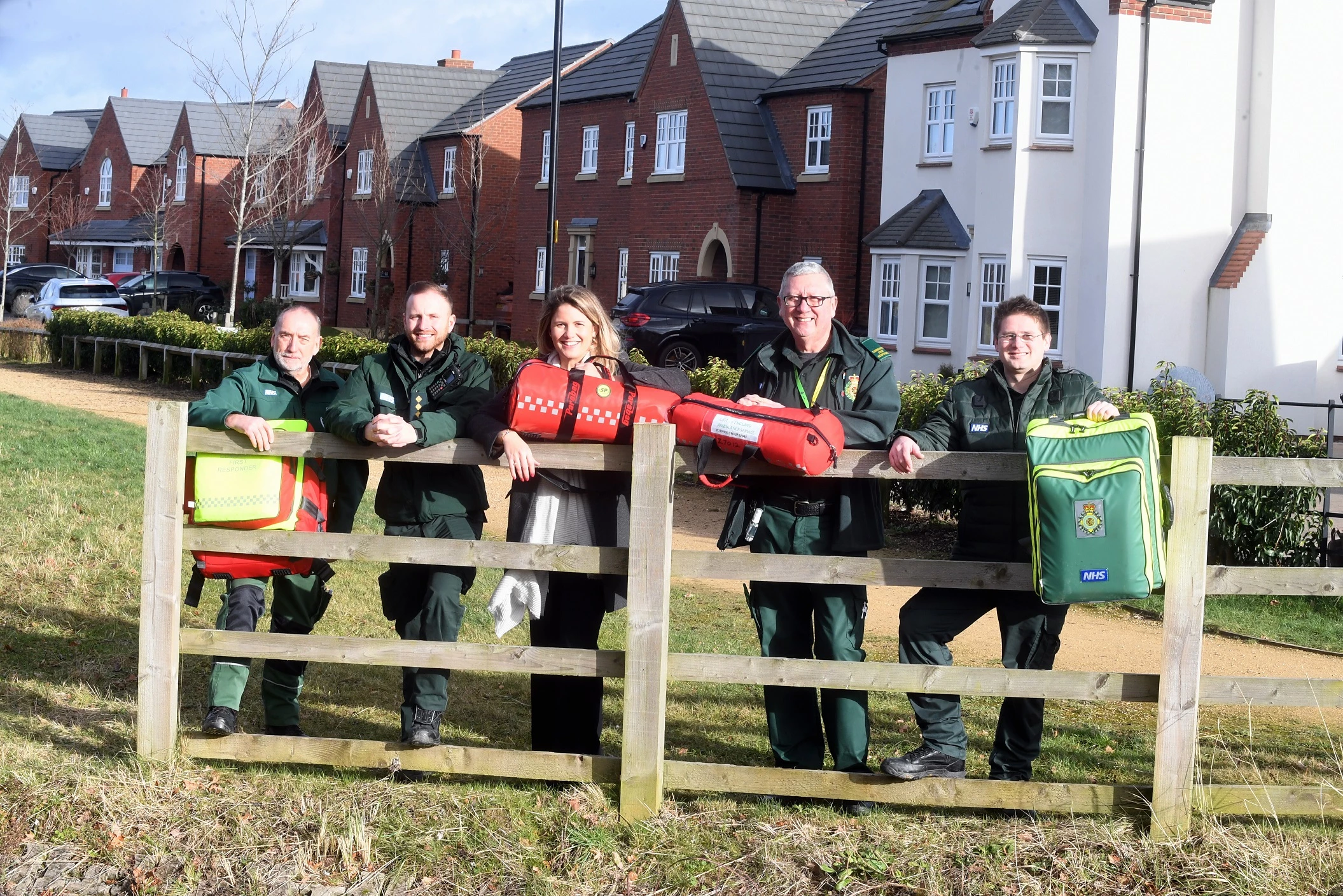 From the left, Ampthill and Flitwick Community First Responders Steve Angell, Tom Barker, Joe Bowen and Leon Rowson with Natasha Brand (centre) from L&Q Estates