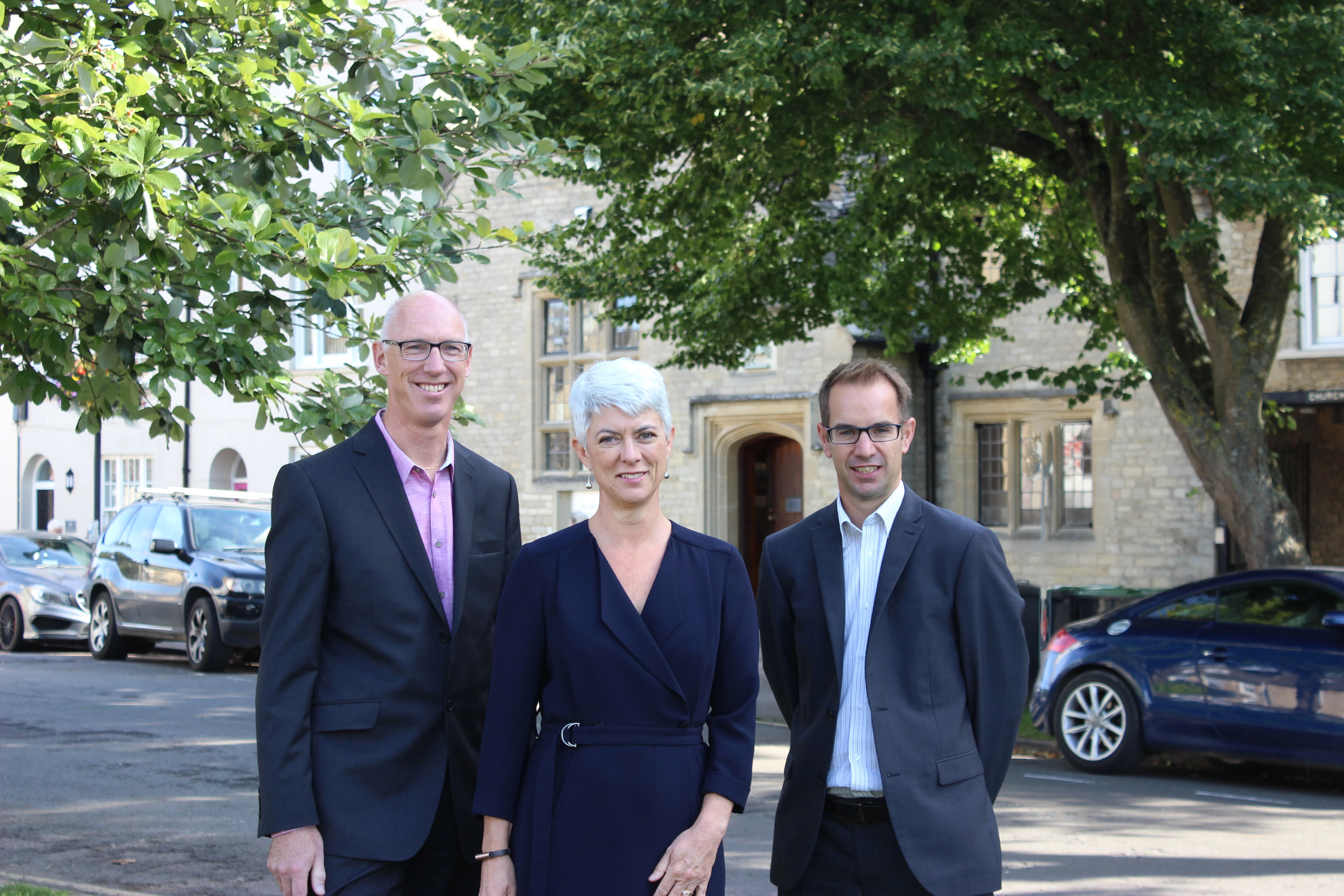 Edgars Limited founding directors, left to right, David Norris and Jayne Norris, with recently promoted, Jon Westerman, outside their new office in Witney