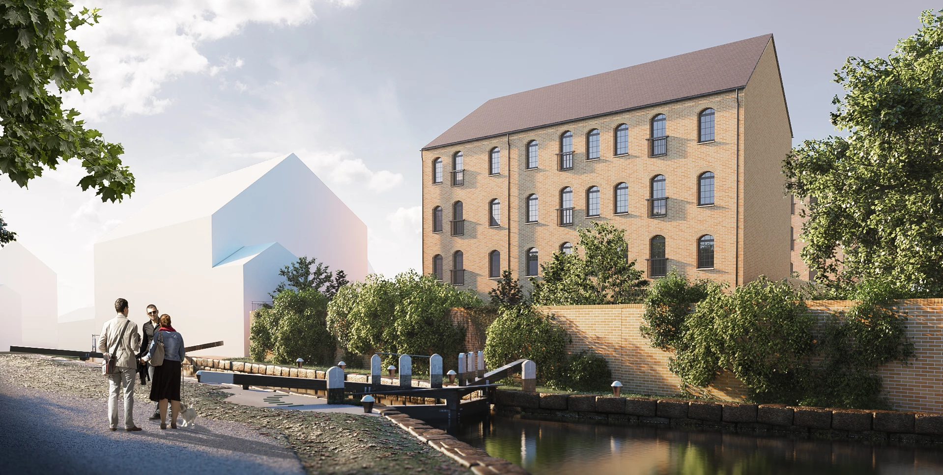 Impression of the new homes at Stationers Place, Apsley neighbouring the Grand Union Canal in Hertfordshire.