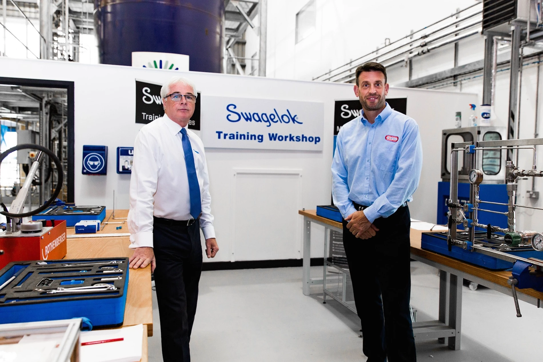 Dennis Melrose, Swagelok group technical manager, and Andy Buckworth, executive director of STEM at Middlesbrough College.
