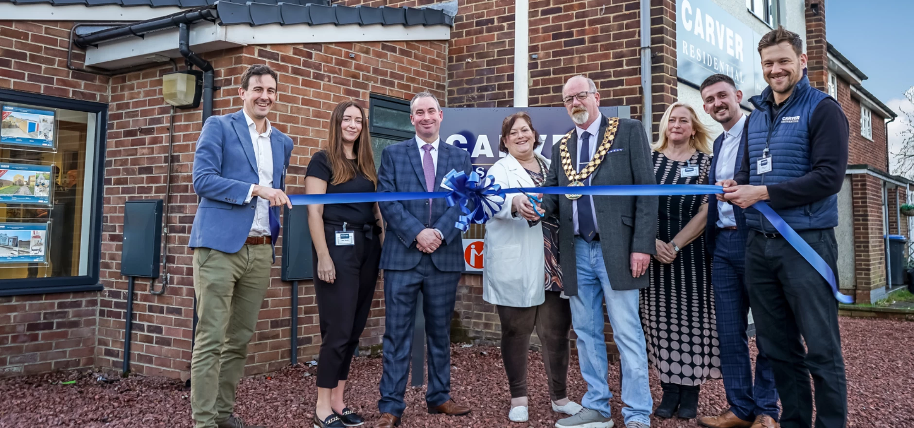 Pictured, from left to right, at Carver Residential's office opening, are James Carver, Helen Brooke, David Tinkler, mayoress Bernardette Clark, councillor John Clark, Great Aycliffe mayor, Michelle Pratt, Lewis Hill and Henry Carver