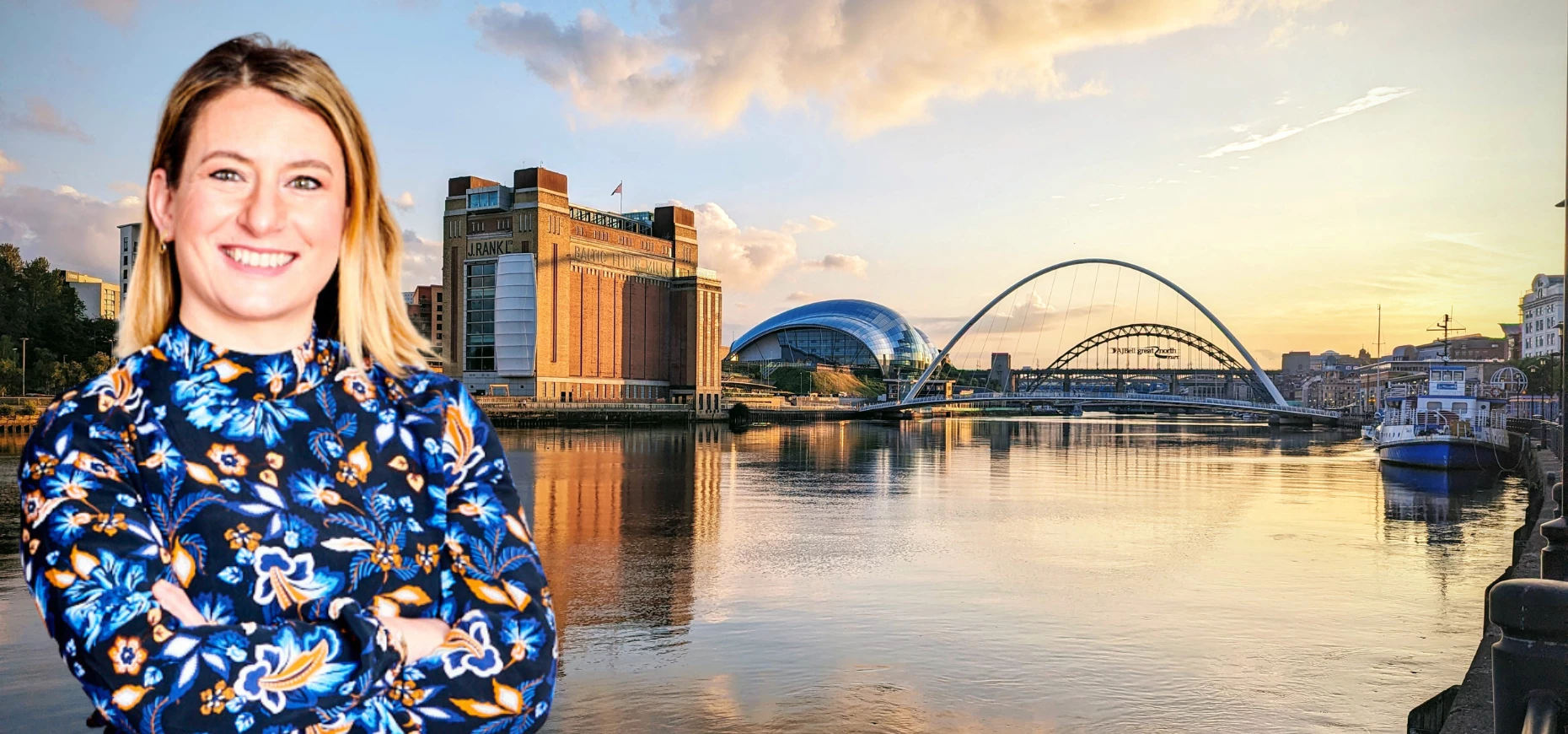 Estelle Blanks, CEO at Innovation SuperNetwork, in front of the Tyne river.