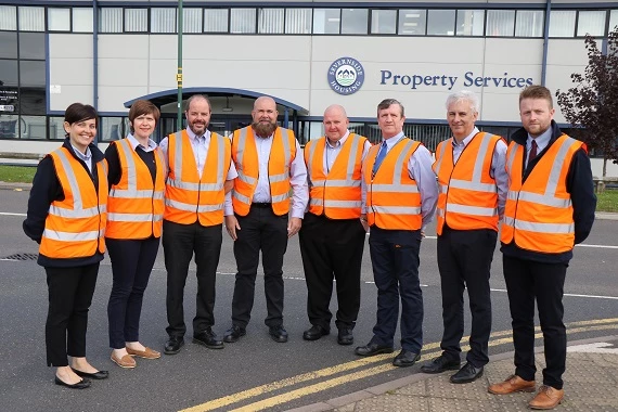 Members of the shortlisted Property Plus team, including Amy Griffith second left, are pictured outside their Shrewsbury office
