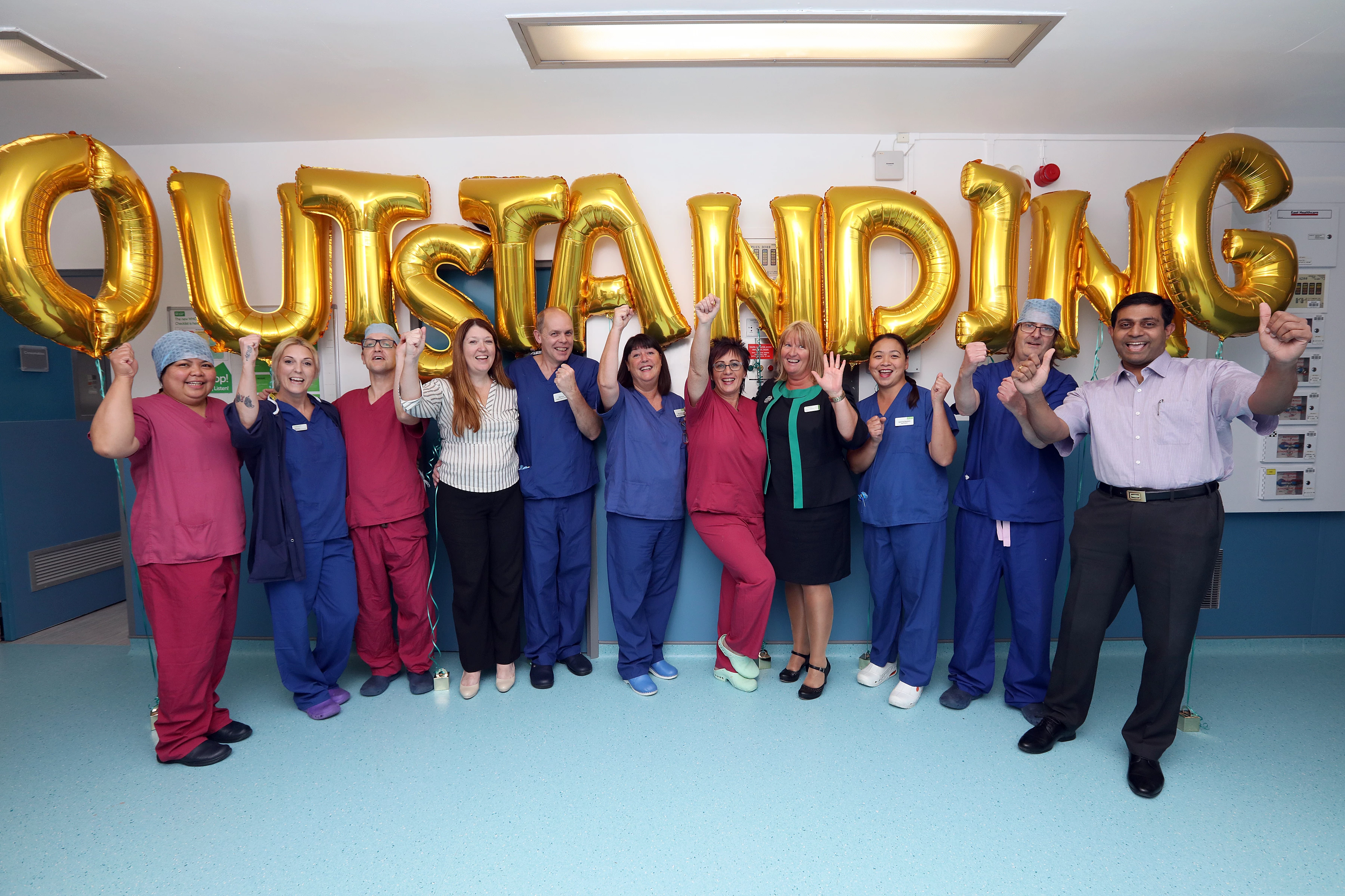 Staff at Nuffield Health Tees Hospital celebrate their outstanding result