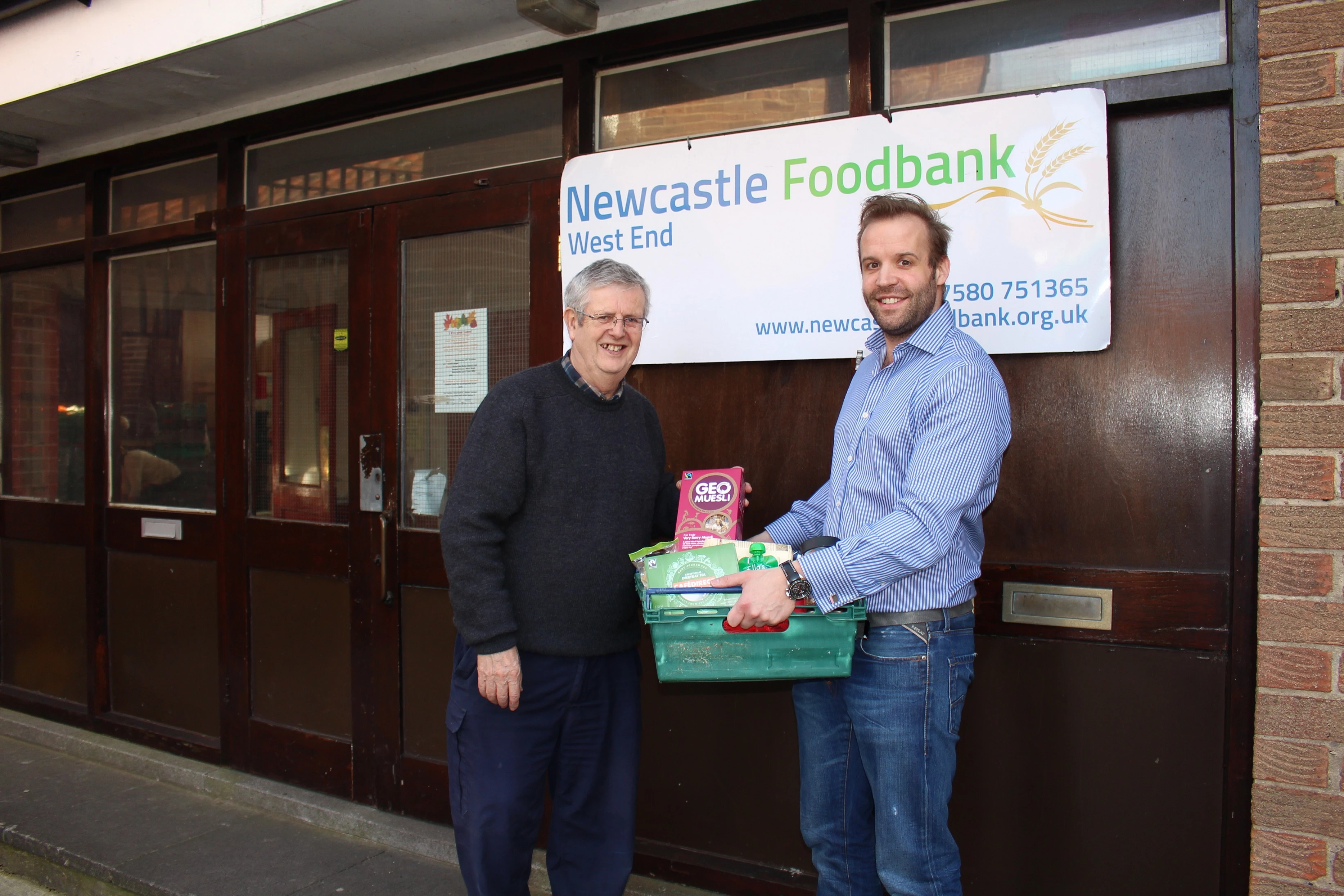 Newcastle Foodbank manager Michael Nixon and Ethical Superstore's Peter Leatherland