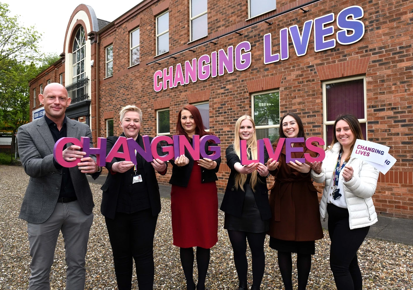 Left to right: Central Employment’s Will Palmer, Changing Lives’ Angela Purvis, Central Employment’s Collette Bolton, Carys Ball and Rachael Gorse with Alice Fisher from Changing Lives