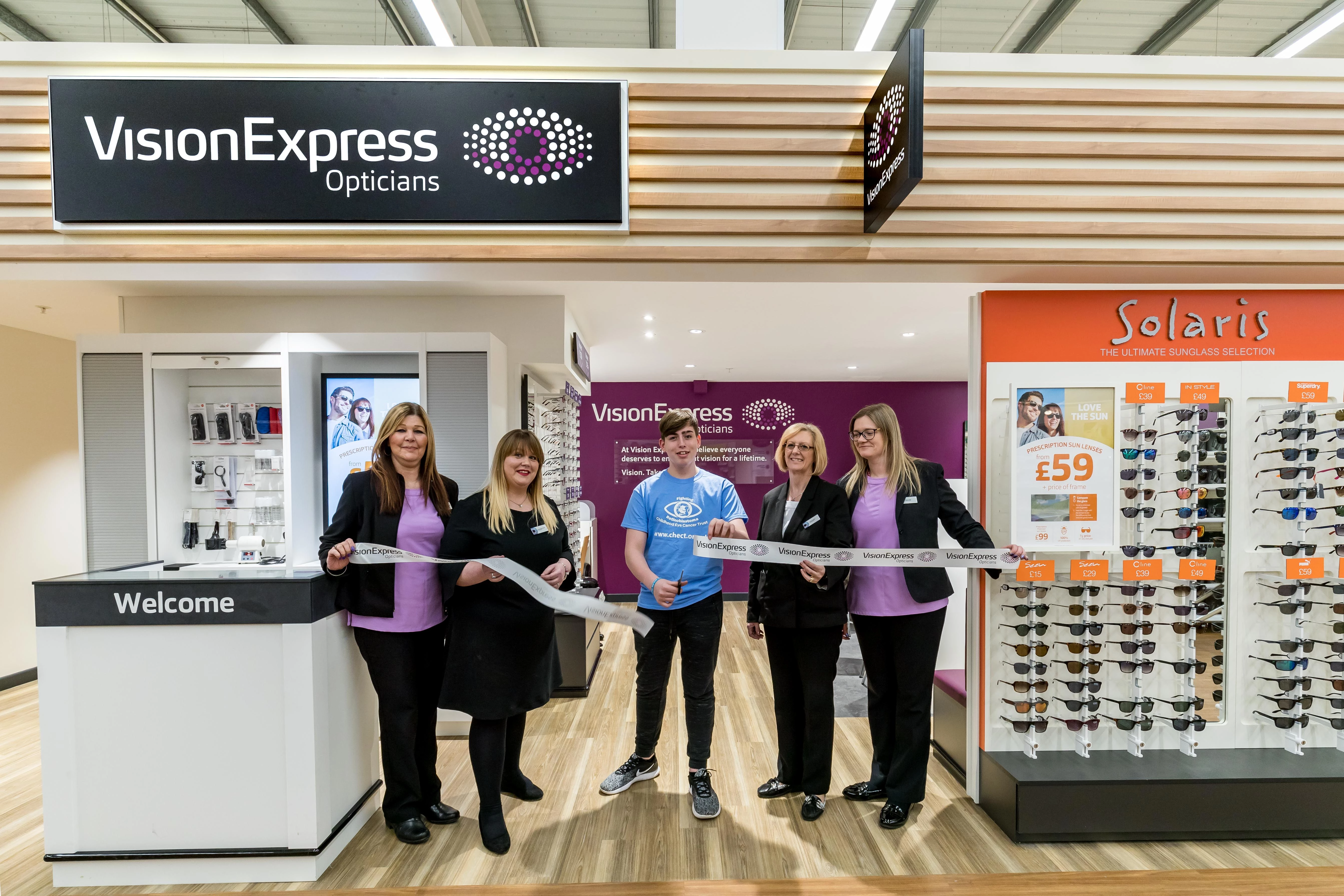Teen eye cancer survivor joins Vision Express to officially open new optical store at Tesco in Bar Hill