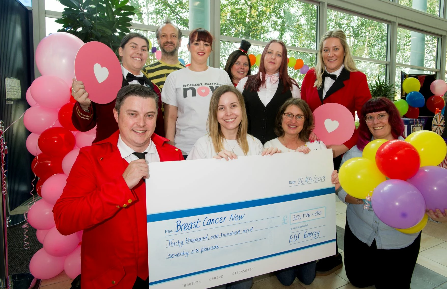 Customer services teams at EDF Energy, Doxford have raised a huge £30,176 for Breast Cancer Now