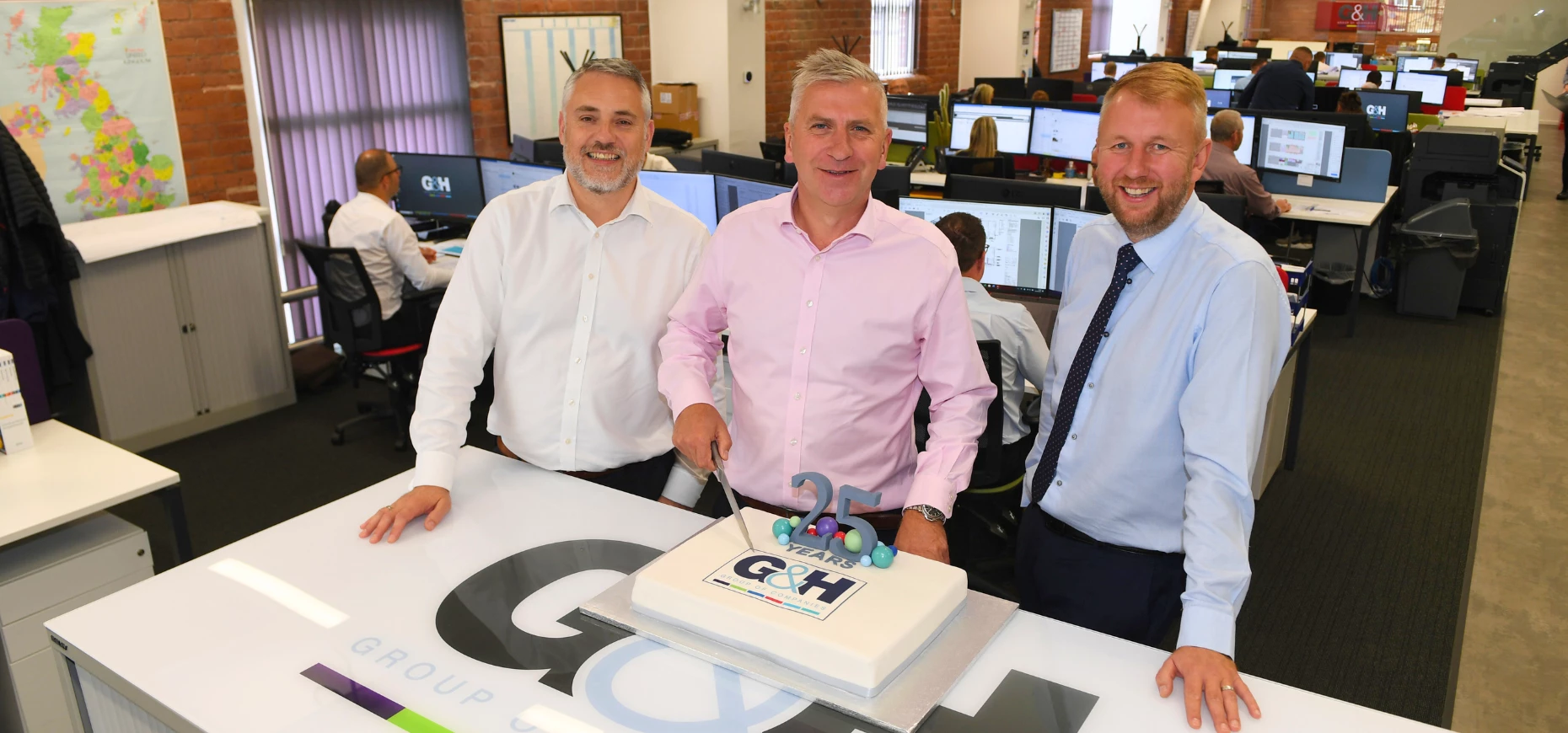 G&H Group's Pre-Construction Director David Davis, Chairman Graham Kelly, and Commercial Director Mark Craven mark the mechanical, electrical and public health service (MEP) provider's 25th anniversary. 