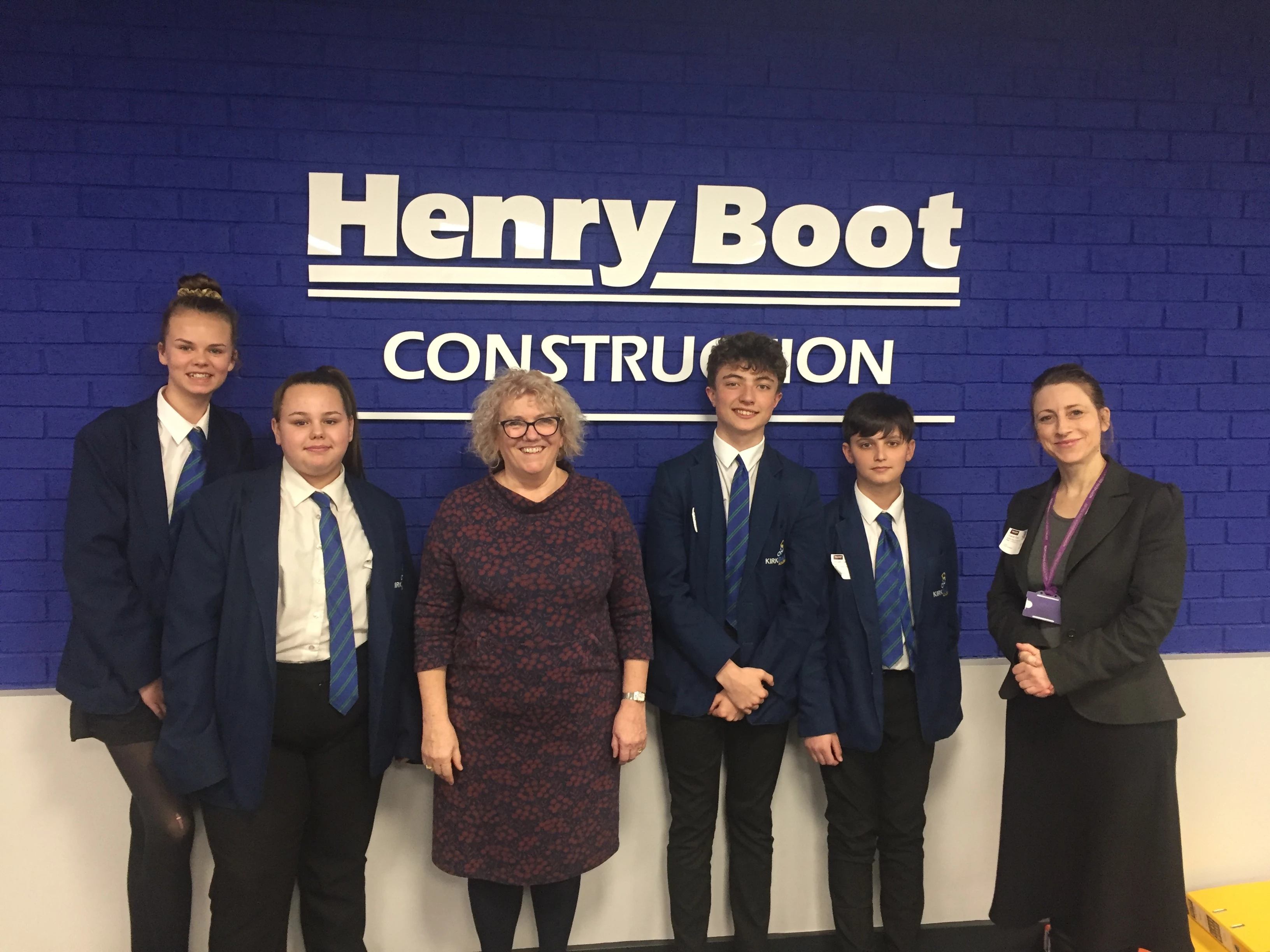 Kirk Balk Academy Year 8 students with Adeana Raper, employment & skills manager for Henry Boot Construction, and their teacher Sarah Dyer (right) during their visit to The Glass Works site in March, shortly before lockdown