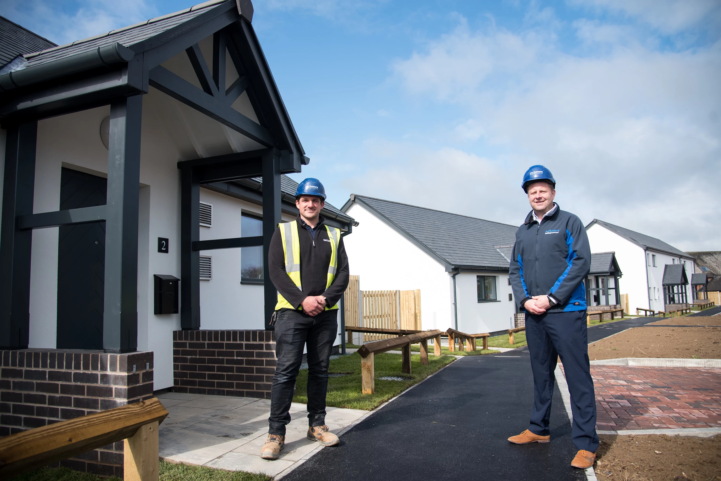 Pave Aways site manager Tom Ford and Construction Director Jamie Evans at the new Passivhaus homes in Sarn