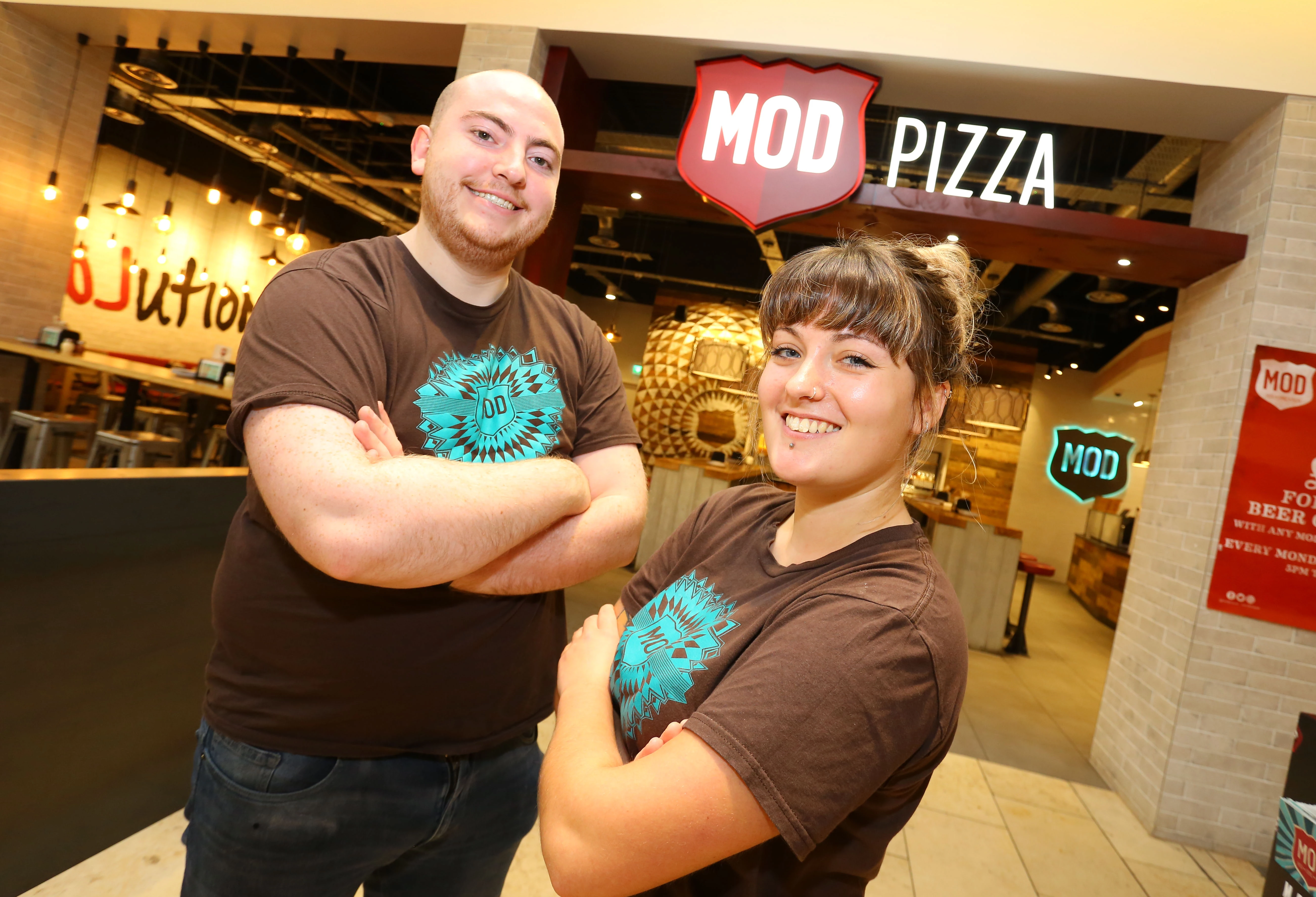 Ben Meynell (left) and Rickiah Quinn at the MOD Pizza restaurant in intu Metrocentre