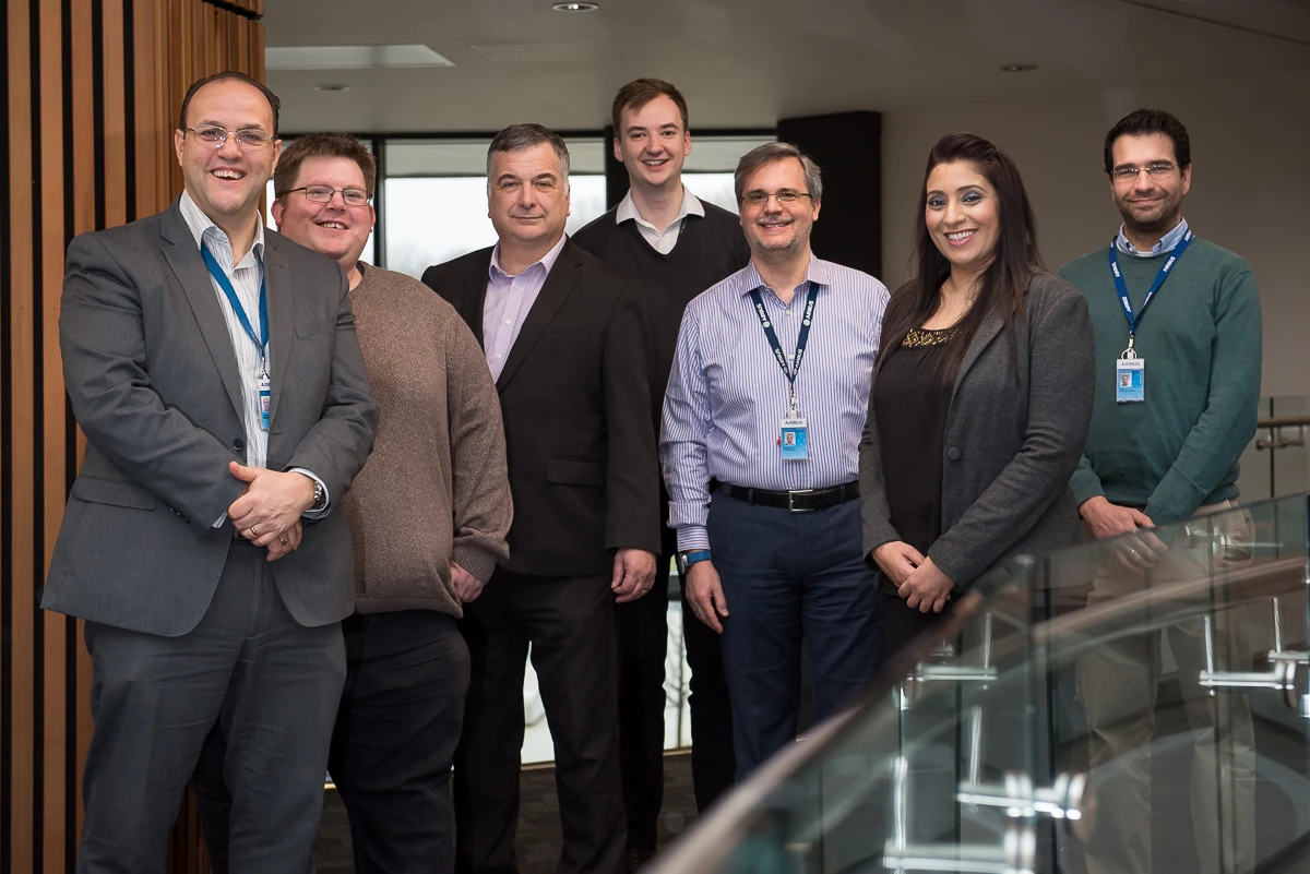 The Airbus team with head of Connect Derby Ann Bhatti. Dimitrios Paschos, head of the Airbus Derby office, is on her left.