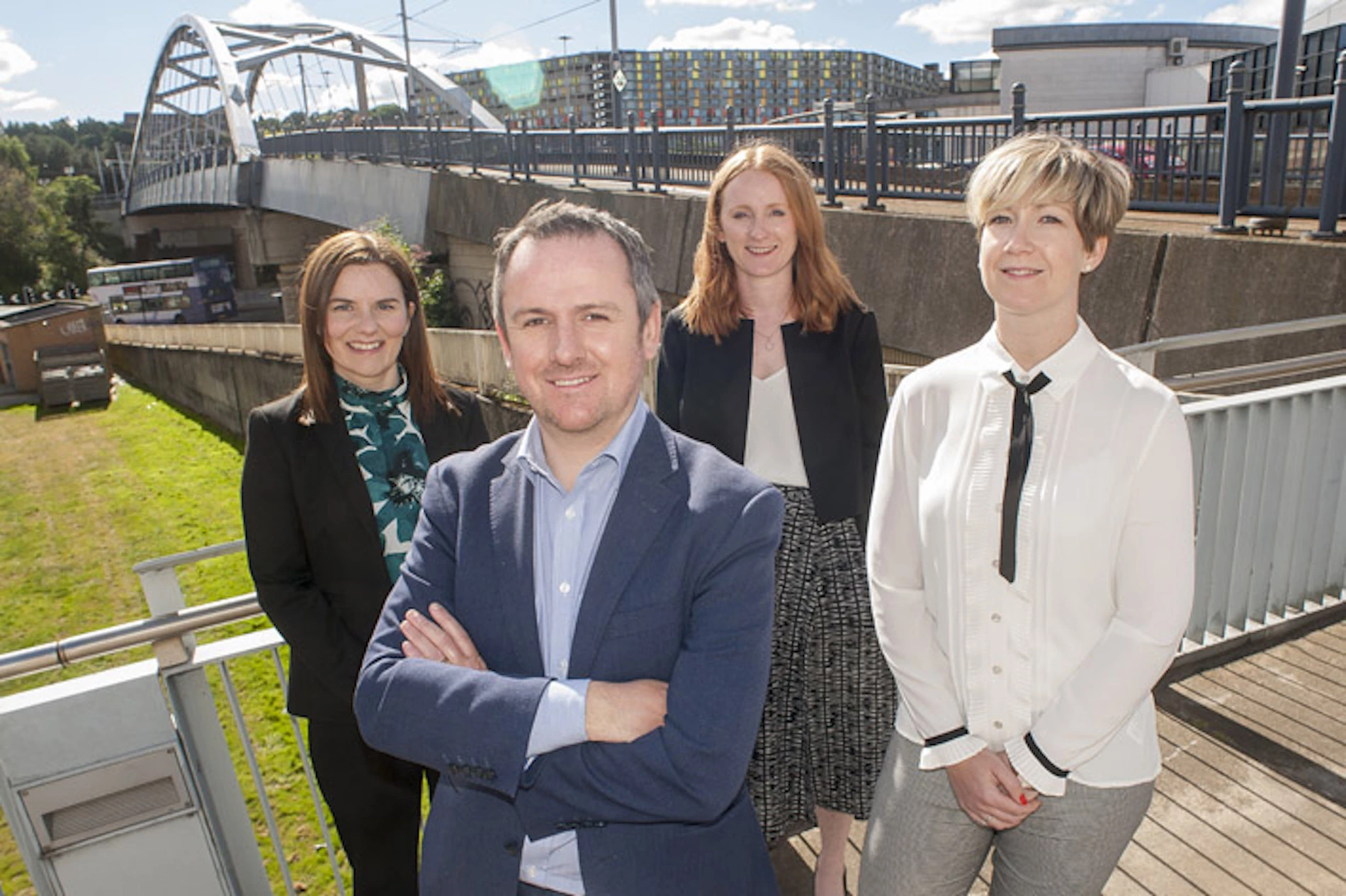 Matt Ainsworth with, from left, Carys Everitt, Laura Giles and Charlotte Higgins.