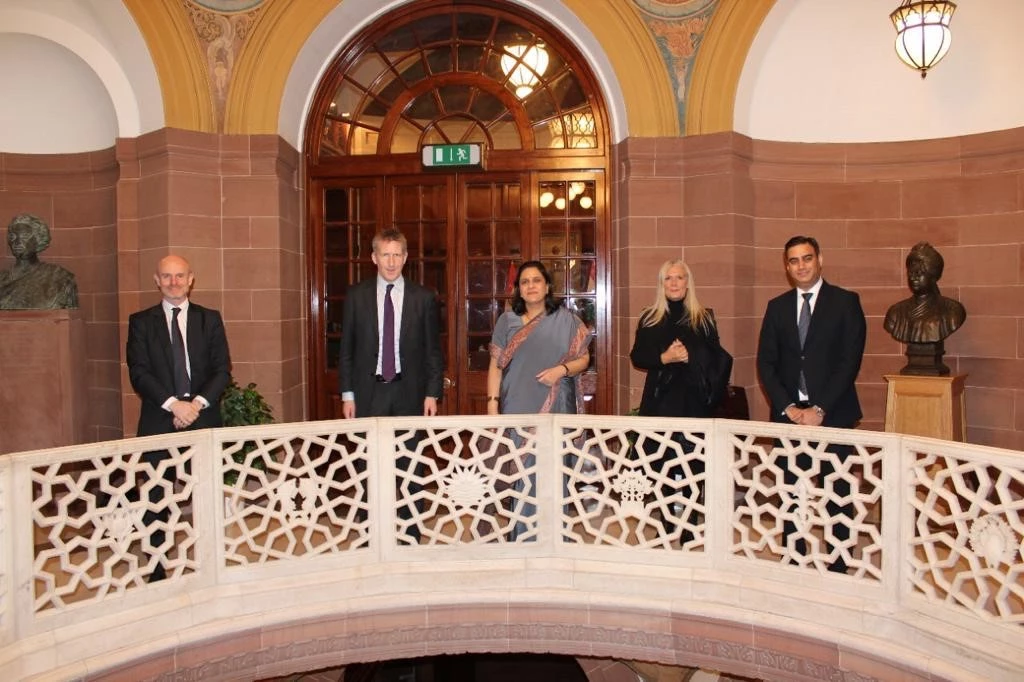 South Yorkshire Mayor Dan Jarvis, with the High Commissioner of India to the UK, Ms Gaitri Issar Kumar, with Kevin McCole, Managing Director of UKIBC (far left) and representatives of South Yorkshire Mayoral Combined Authority.