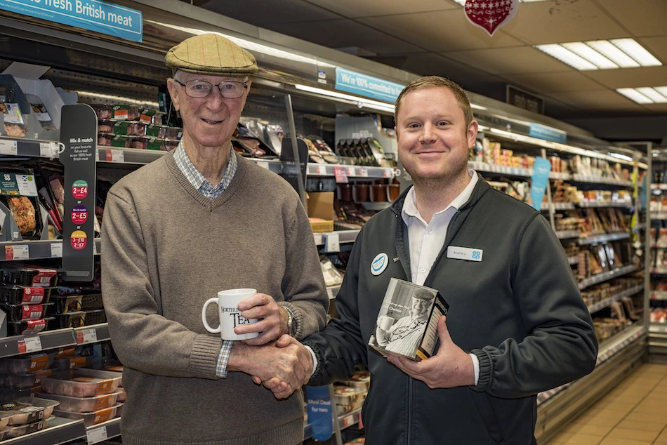 Jack Charlton OBE pops to his local Co-op to meet store manager, Andrew Franks