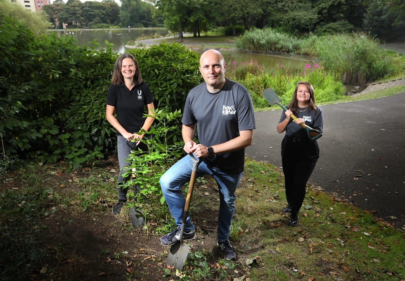 (from left) Sarah Capes of Urban Green Newcastle with Hay & Kilner's managing partner Jonathan Waters and solicitor Bethany Herbertson