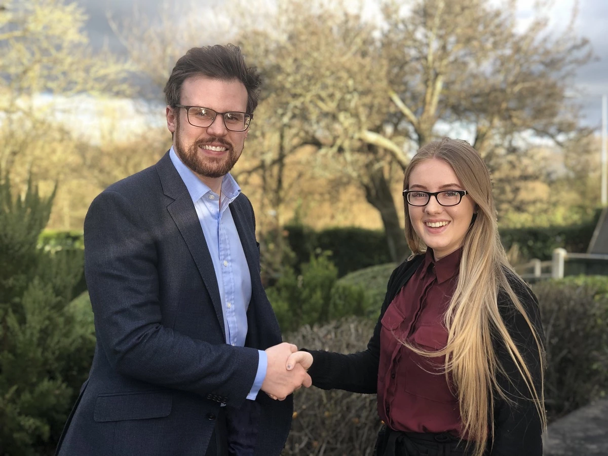 Belmayne partner, Martin Birch, welcomes apprentice, Melissa Taylor, to the team. 