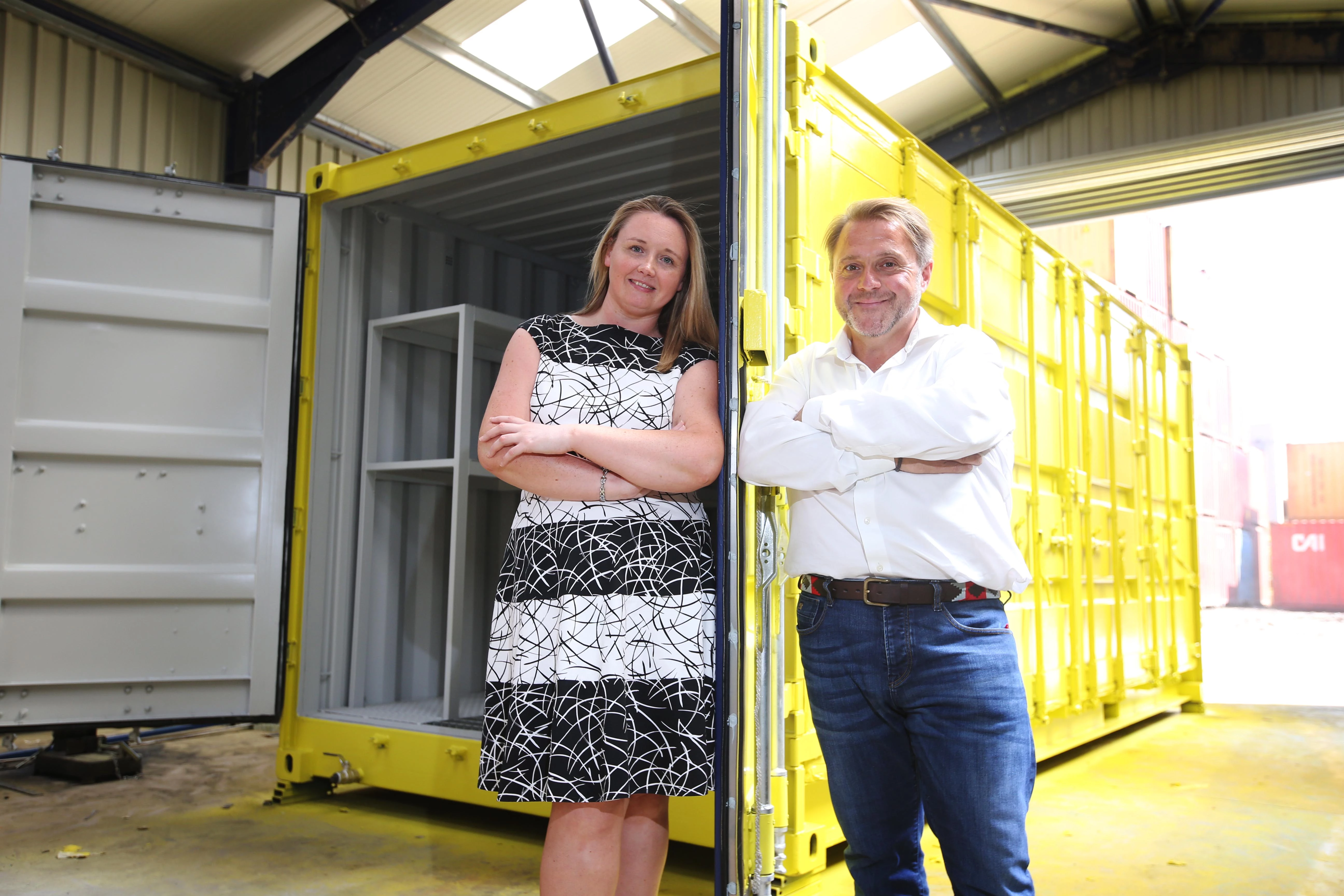 Sarah Thorpe of investor UK Steel Enterprise with Director Johnathan Bulmer of Cleveland Containers,  a Tees-based company going from strength to strength.