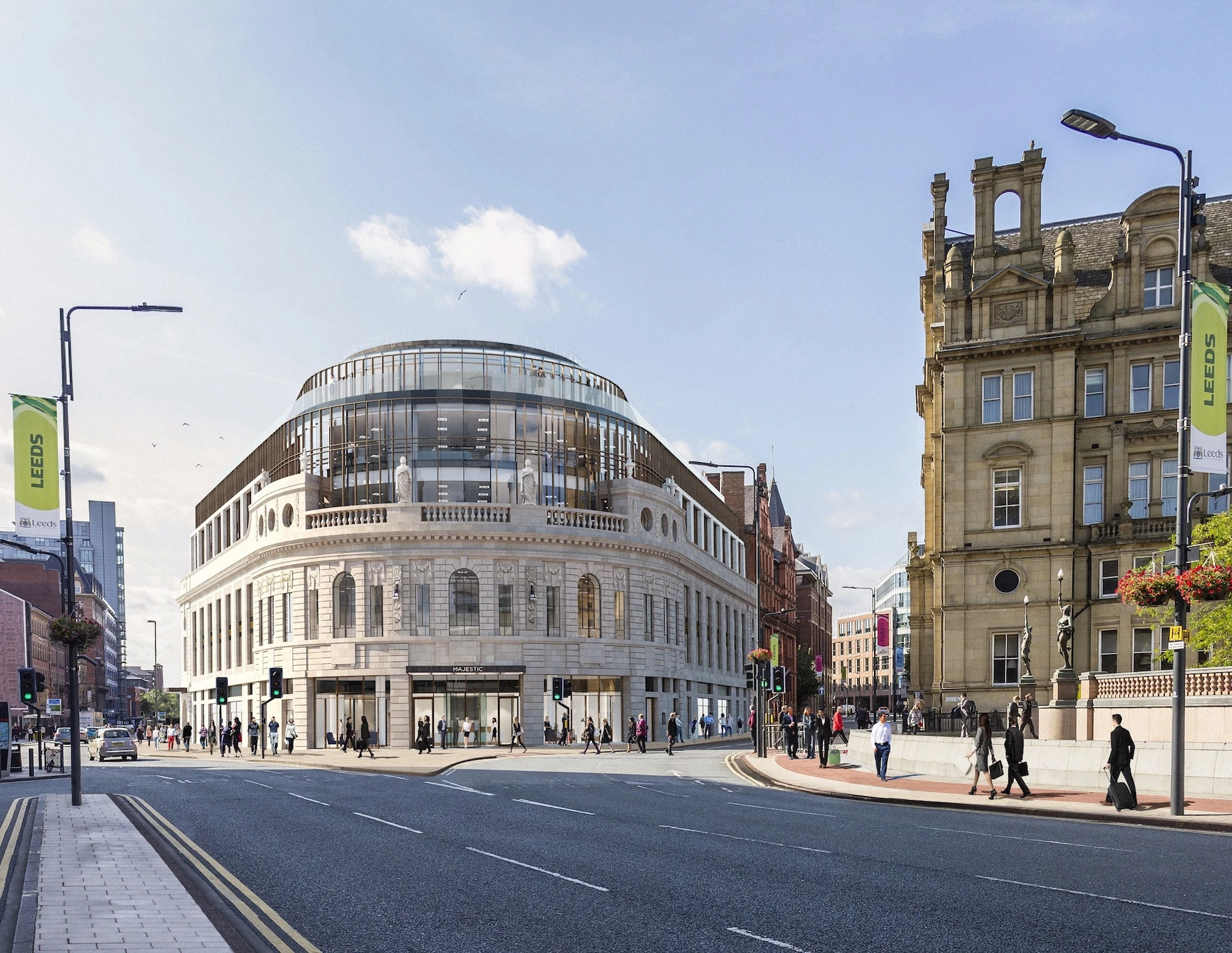 CGI of the transformation of the Majestic Building in Leeds city centre.