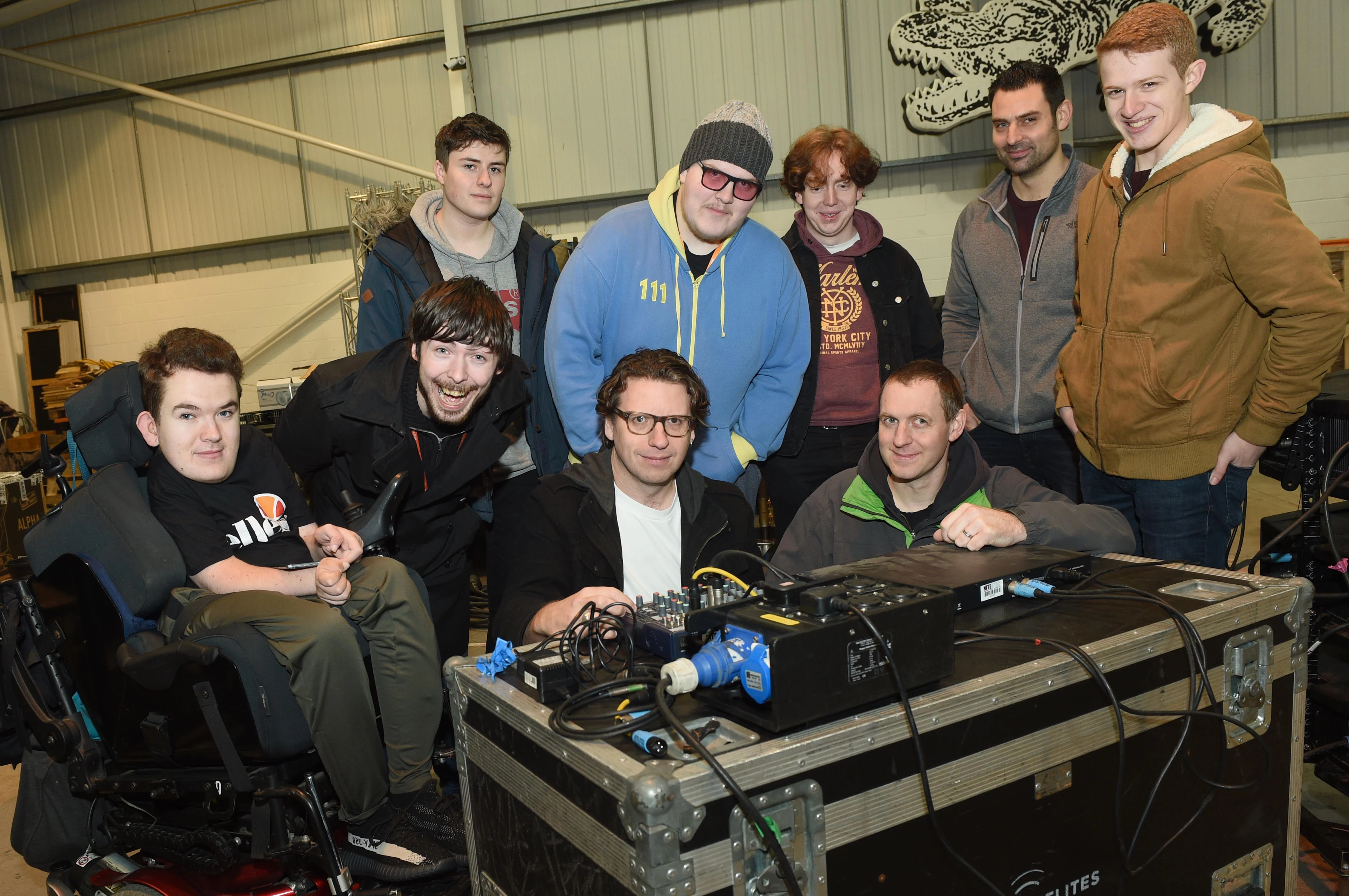 Ross Lewis (front, glasses) and Andy Murray (front right) with Middlesbrough College students