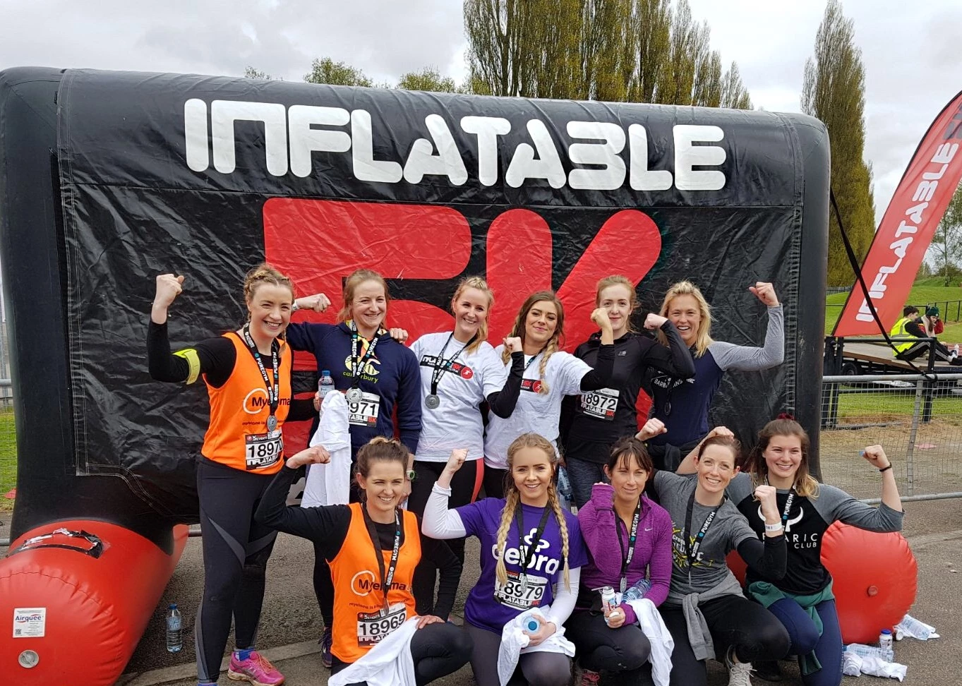 Buoyed with success: Kate Large (front row 2nd left) at the Hull Inflatable 5k Obstacle Run. 