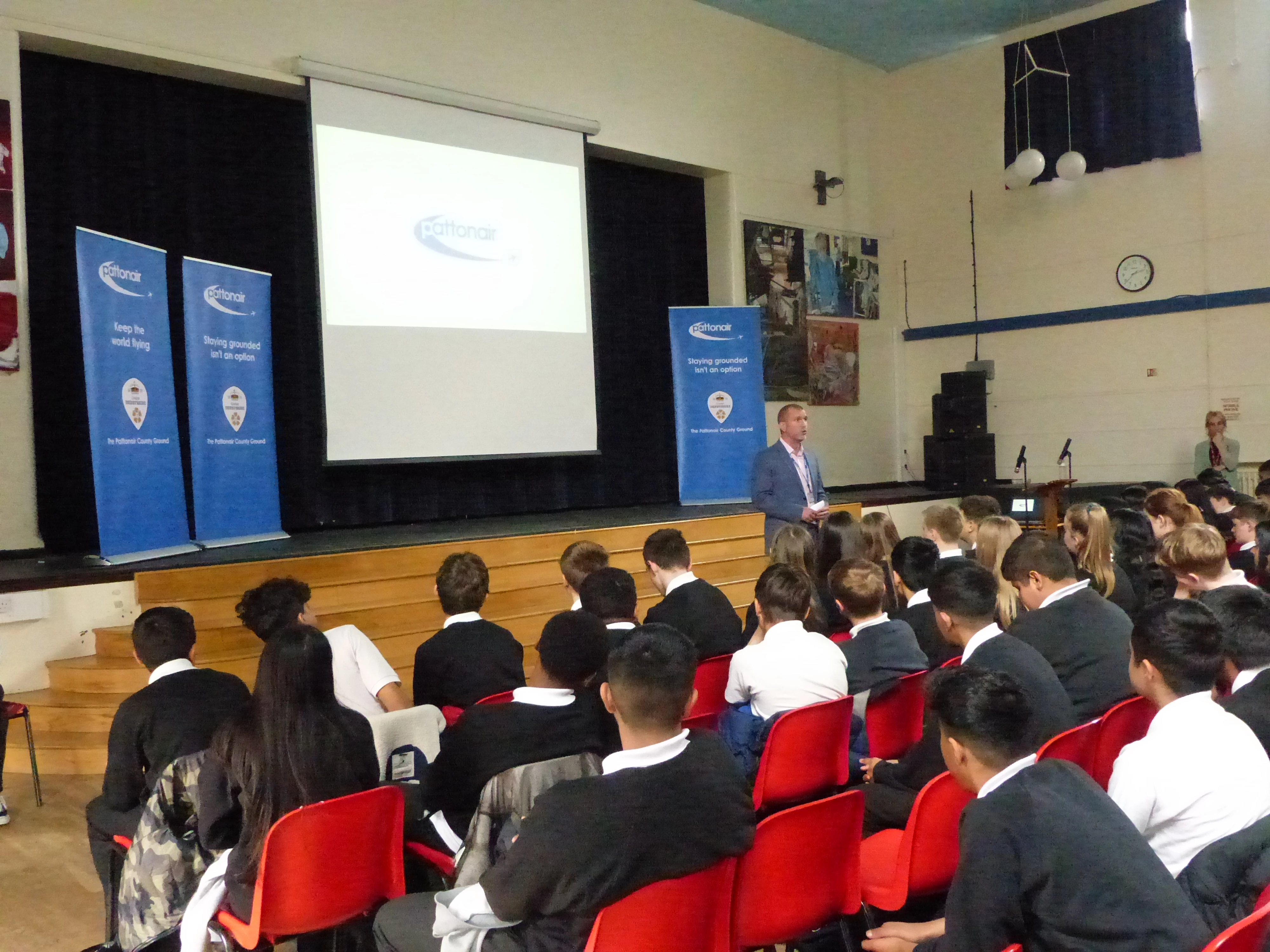 Adam Cooper, Quality and Excellence Director at Pattonair speaks to students at Littleover School