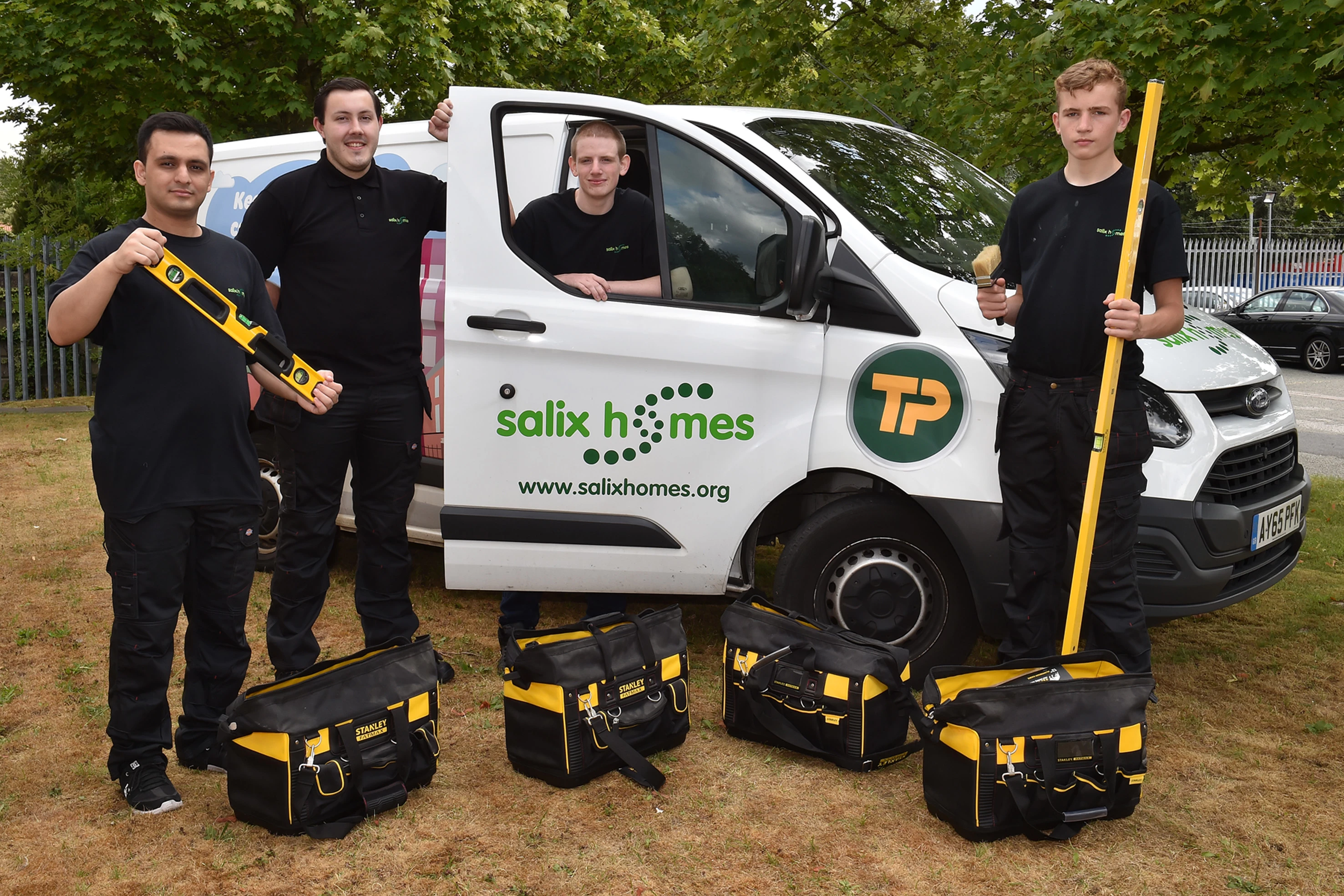 The new Salix Homes’ apprentices joining the housing association's in-house Repairs and Maintenance Team. From left: Ali Nikbakht, Mason Gill, Connor Boyle and Kade Heath.