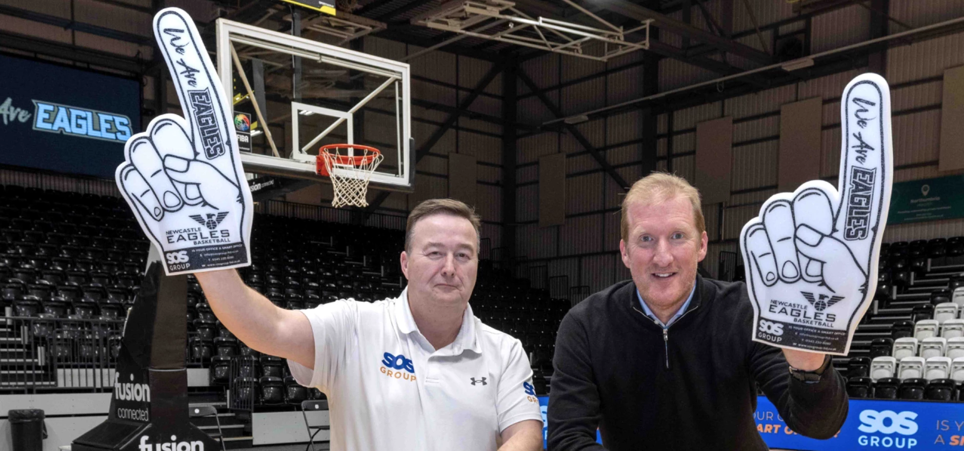Andrew Skelton, SOS Group director, left, with Paul Blake, Newcastle Eagles managing director