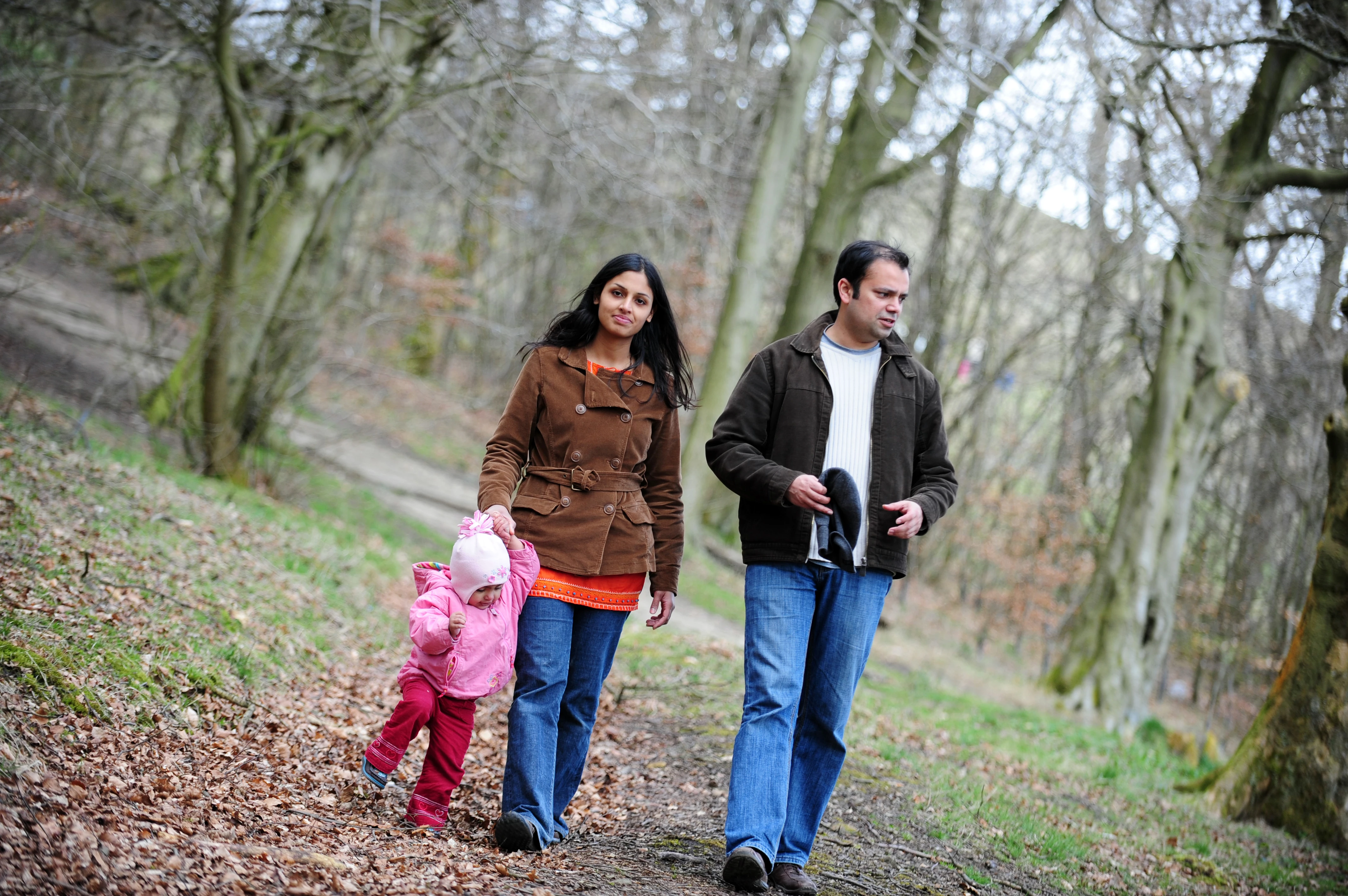 Asian family walking