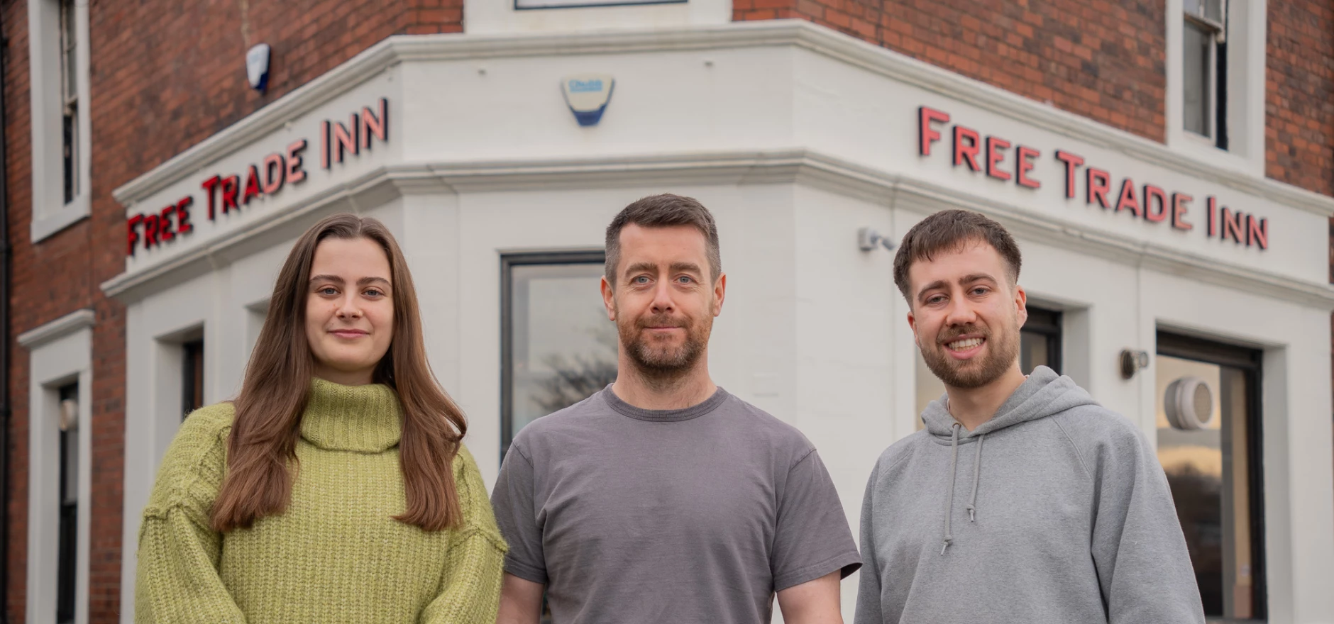 Chiara Wilson (left), Director at Marka, Mick Potts (center), Manager of The Free Trade Inn, and Rob Bowey (right), Director at Marka. 2.jpg
