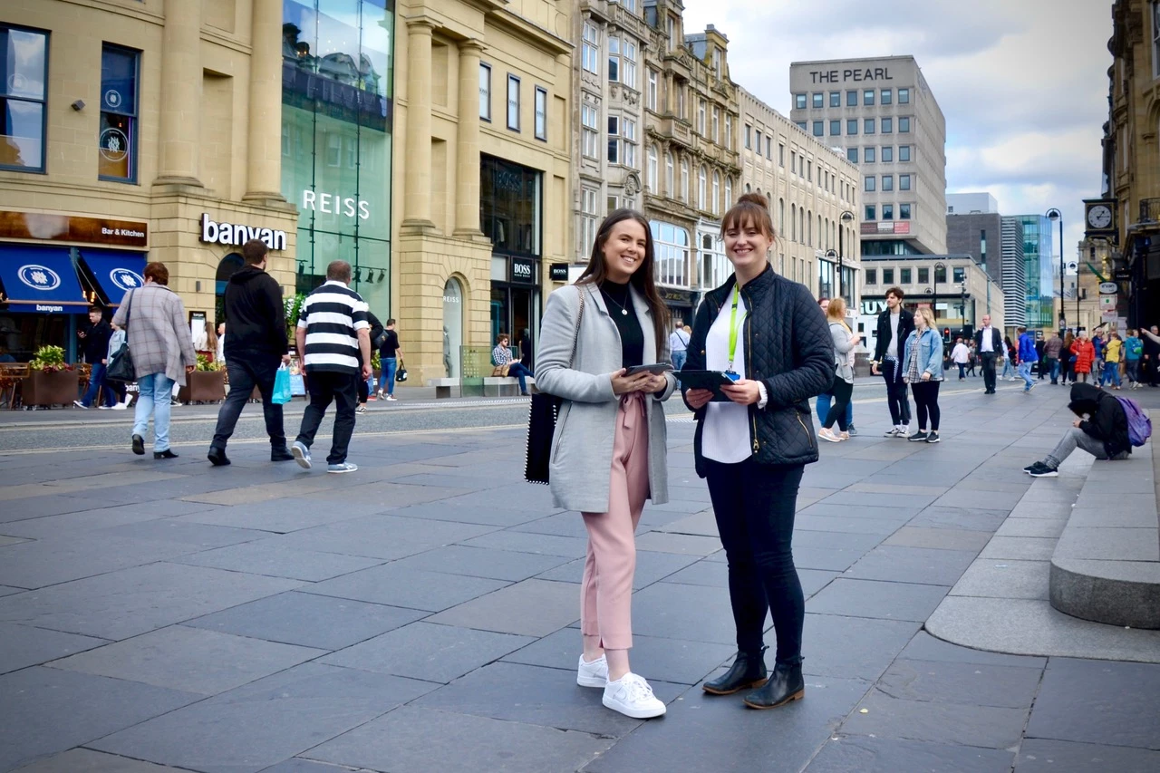 Lichfields’ Planners Faye Marr and Katherine Simpson undertaking the survey in Newcastle City Centre