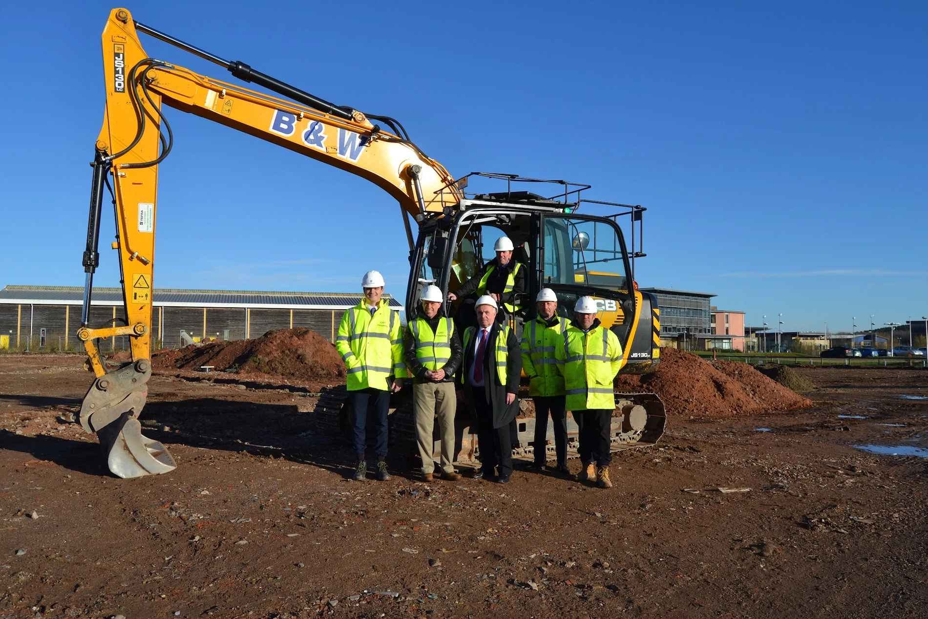 James Wilgose, Gary Ellis and Peter McNestry from Coalfields Regeneration Trust with Mark Spencer MP and Richard Lumley and Dave Crozier from Castlehouse Construction