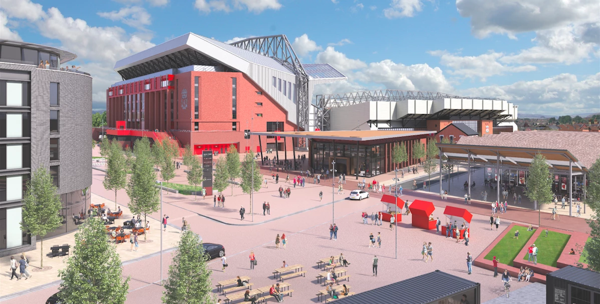 A CGI showing the newly revamped area around Anfield stadium