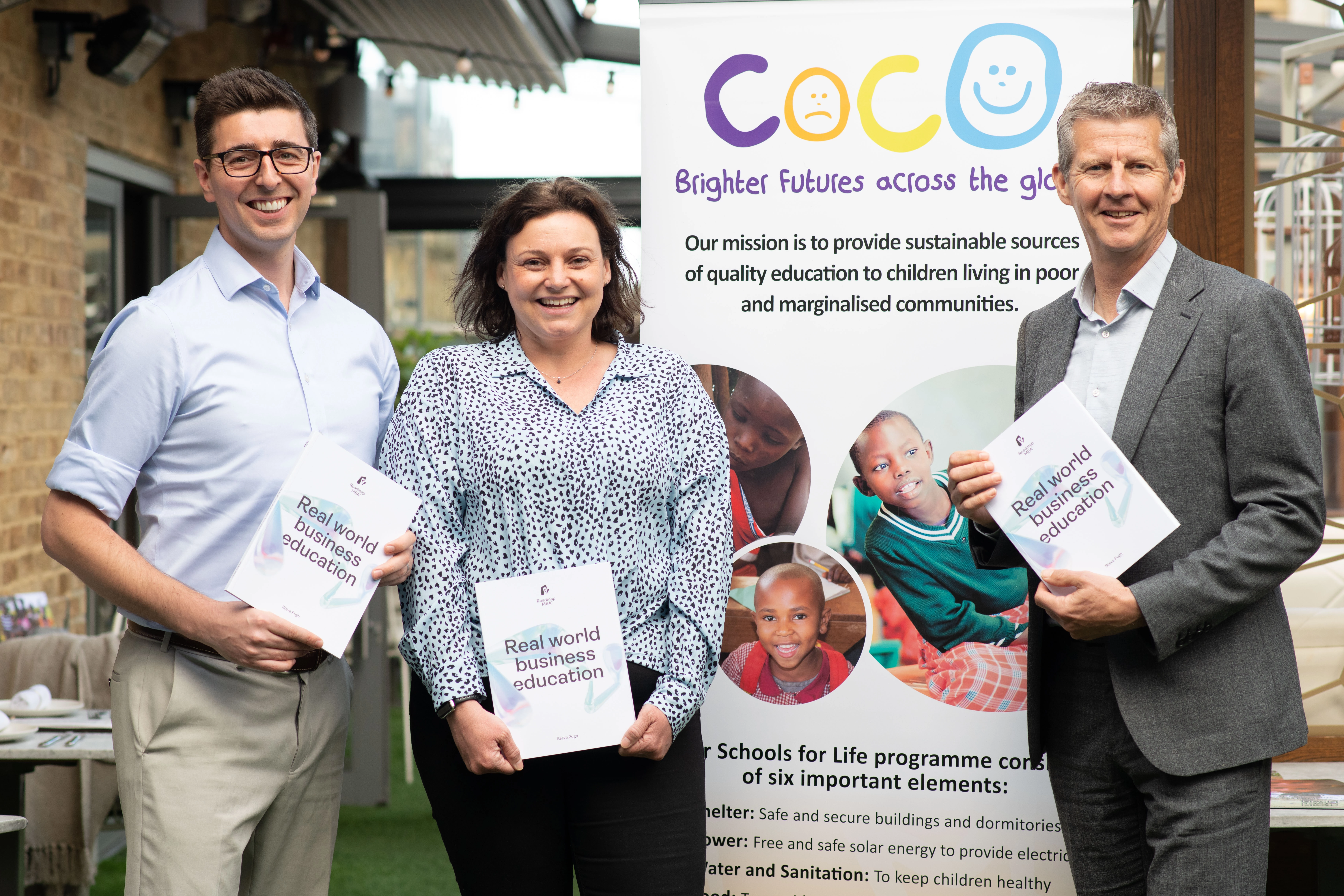 Steve Pugh, founder of Roadmap MBA and Lucy Philipson and Steve Cram from the COCO charity