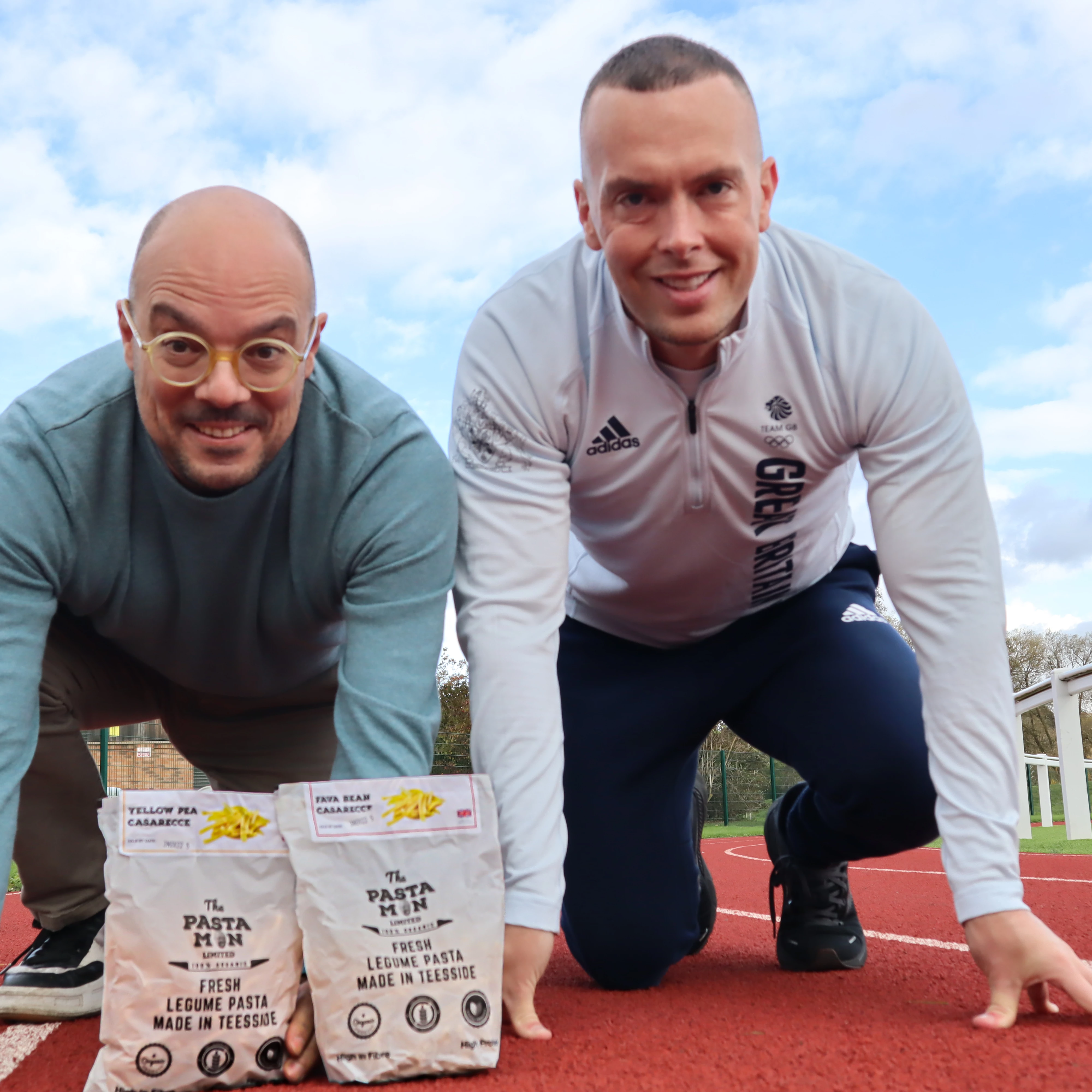 (L-R) The Pasta Man Roberto Pittalis with Teesside Tornado Richard Kilty (image supplied by client)