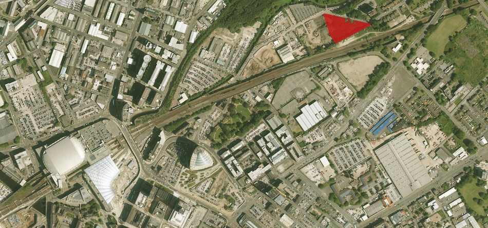 The 1.55-acre Dantzic Street site shown in red