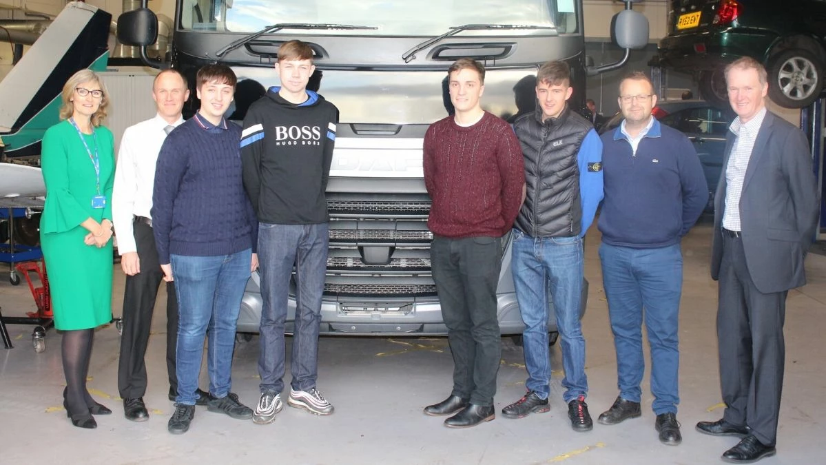 Preston’s College students with college staff and representatives from Leyland Trucks 