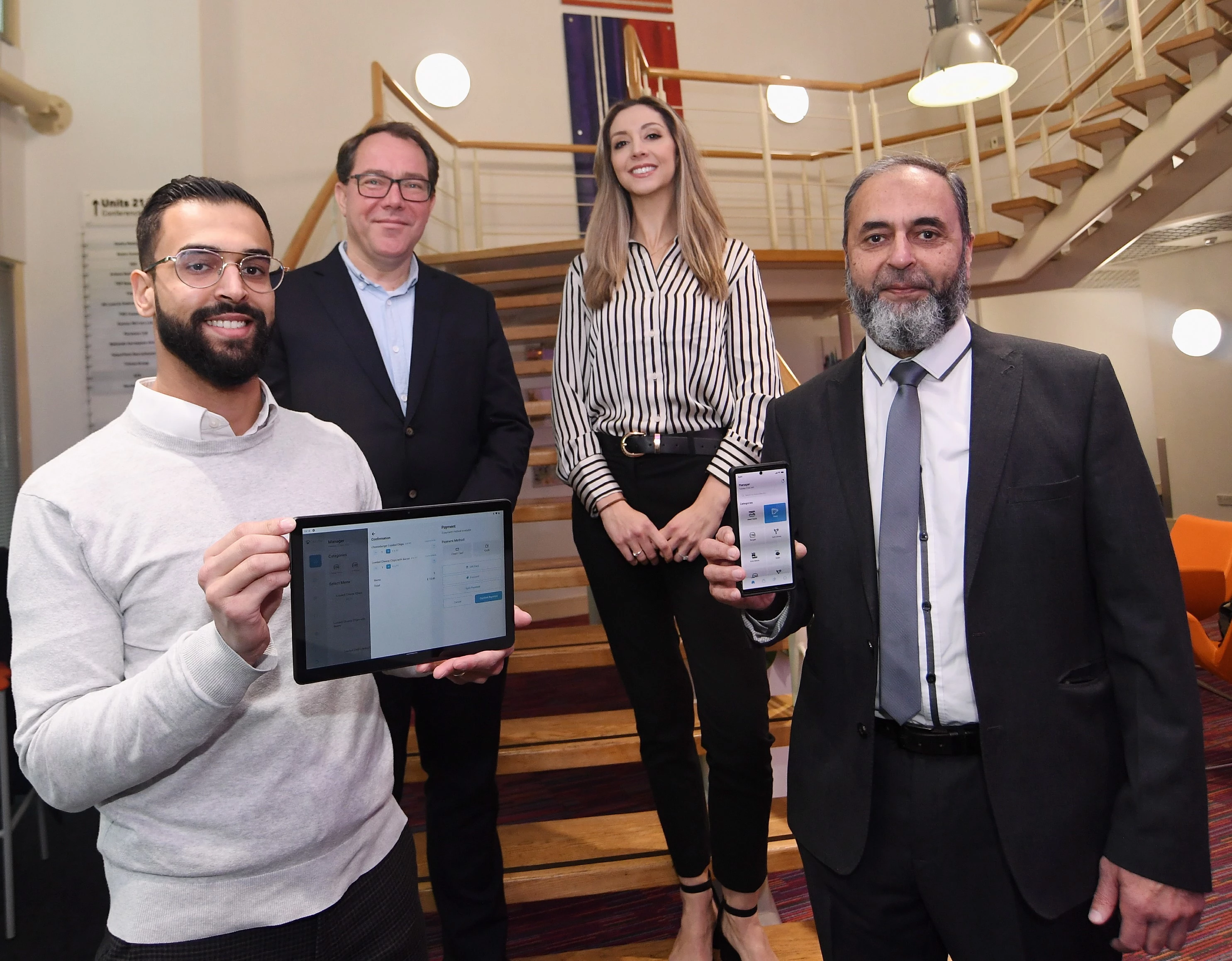 From left: Ahmed Sadeeq, Dirk Schaefer (SME Engagement Lead at University of Warwick Science Park), Victoria Lynch, and Farrukh Khawaja (Olouris)