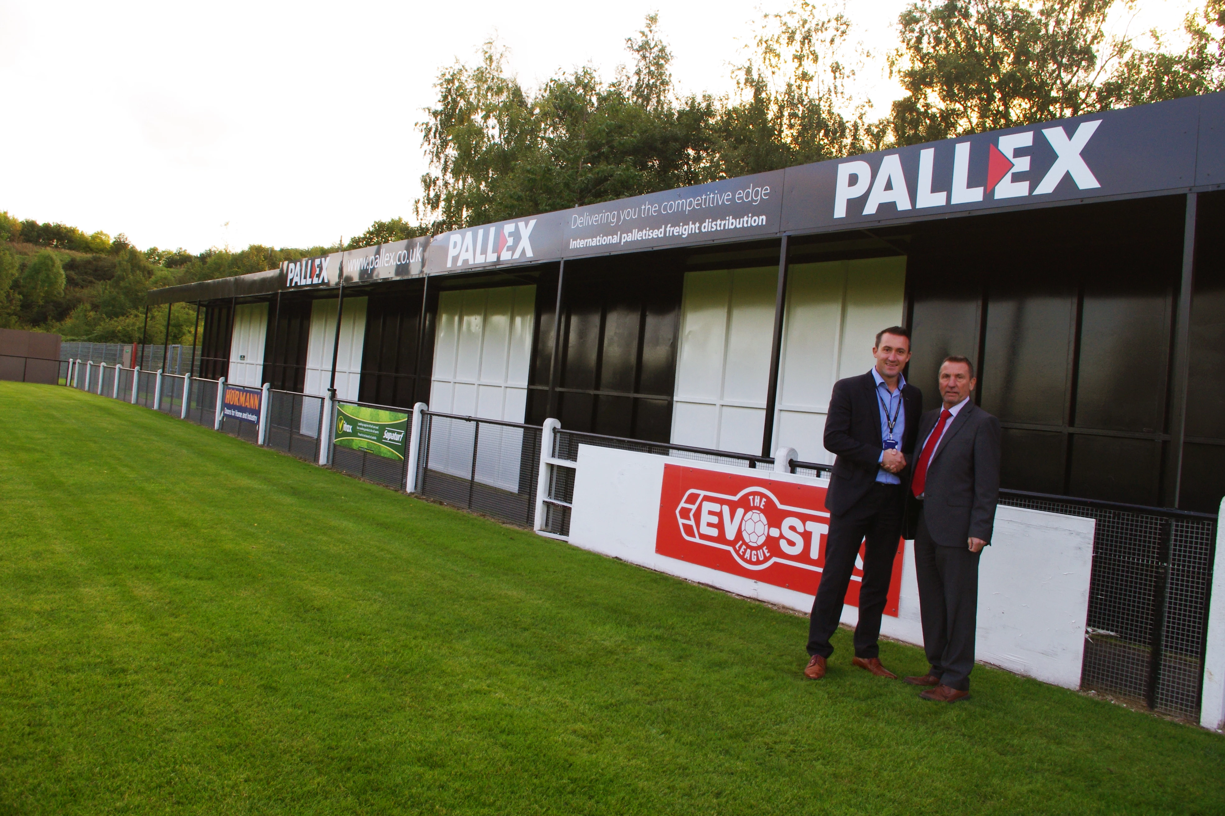 Mark Steel of Pall-Ex meets Coalville Town FC Chairman, Glyn Rennocks