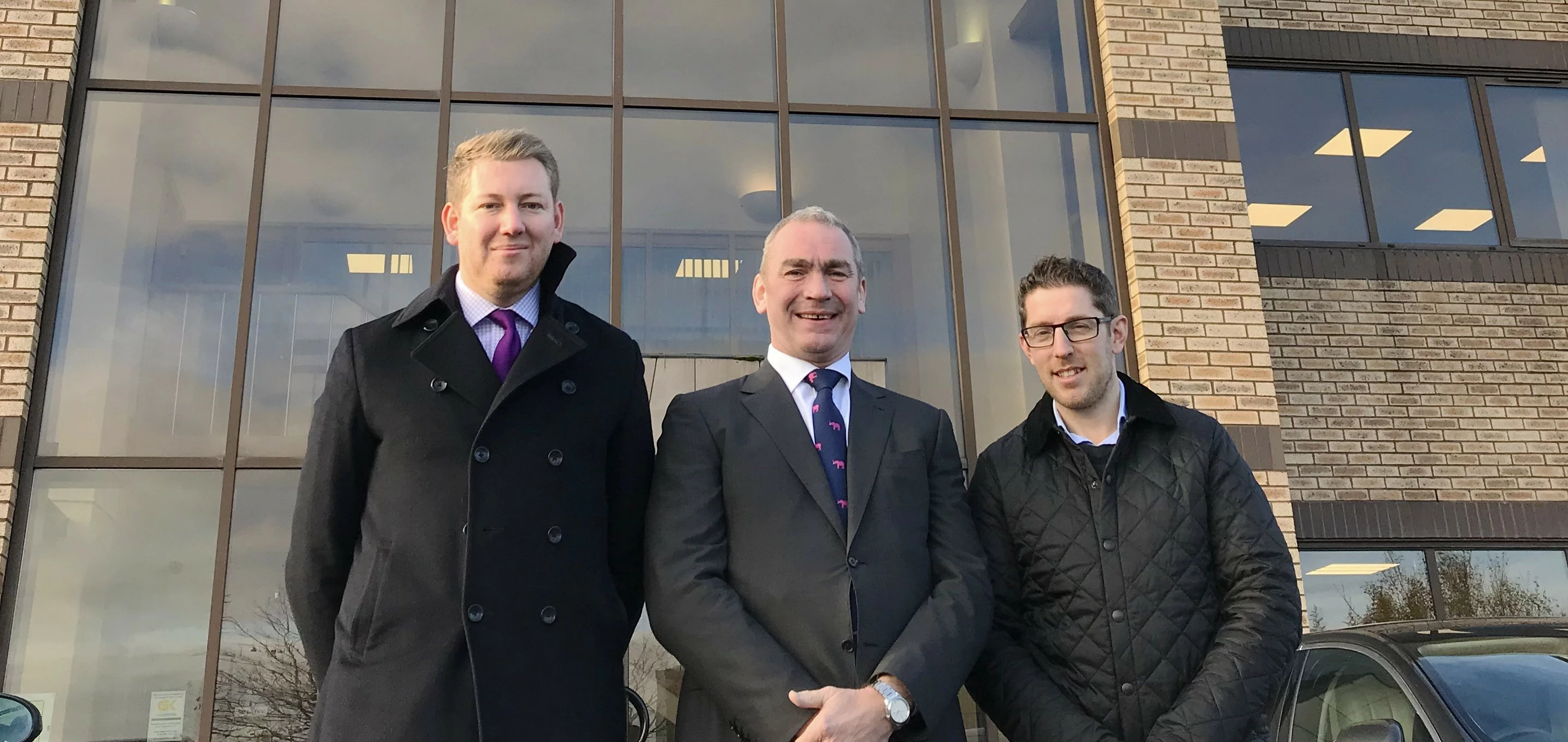 (L-R) James Bradley, senior associate at Langleys, Russell Croisdale, managing director of Encore Group and Paul Mack, director at Gent Visick at the Dewsbury site.