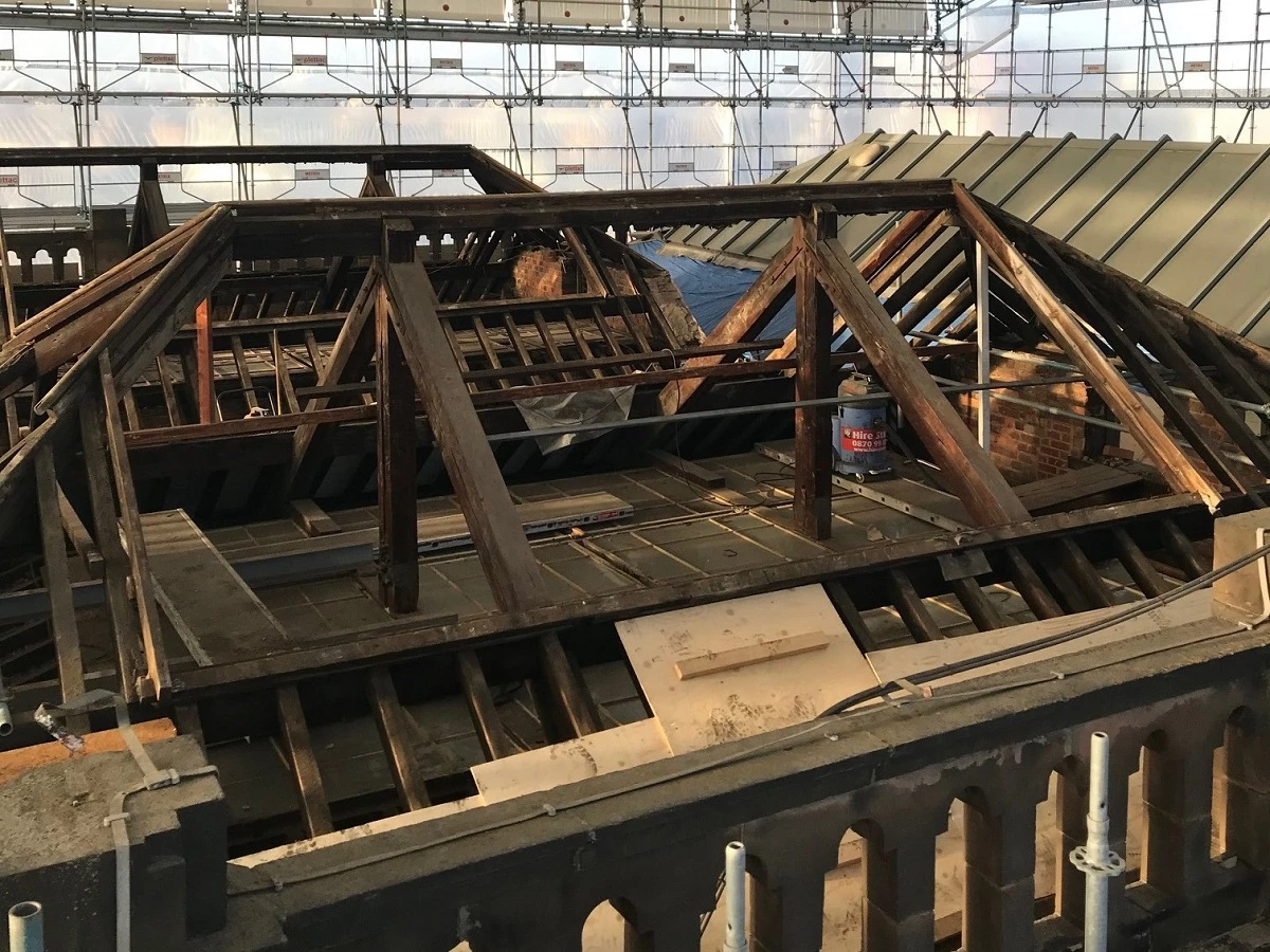 Martin-Brooks has stripped back the old roof at Nottingham Castle to undertake repairs. 