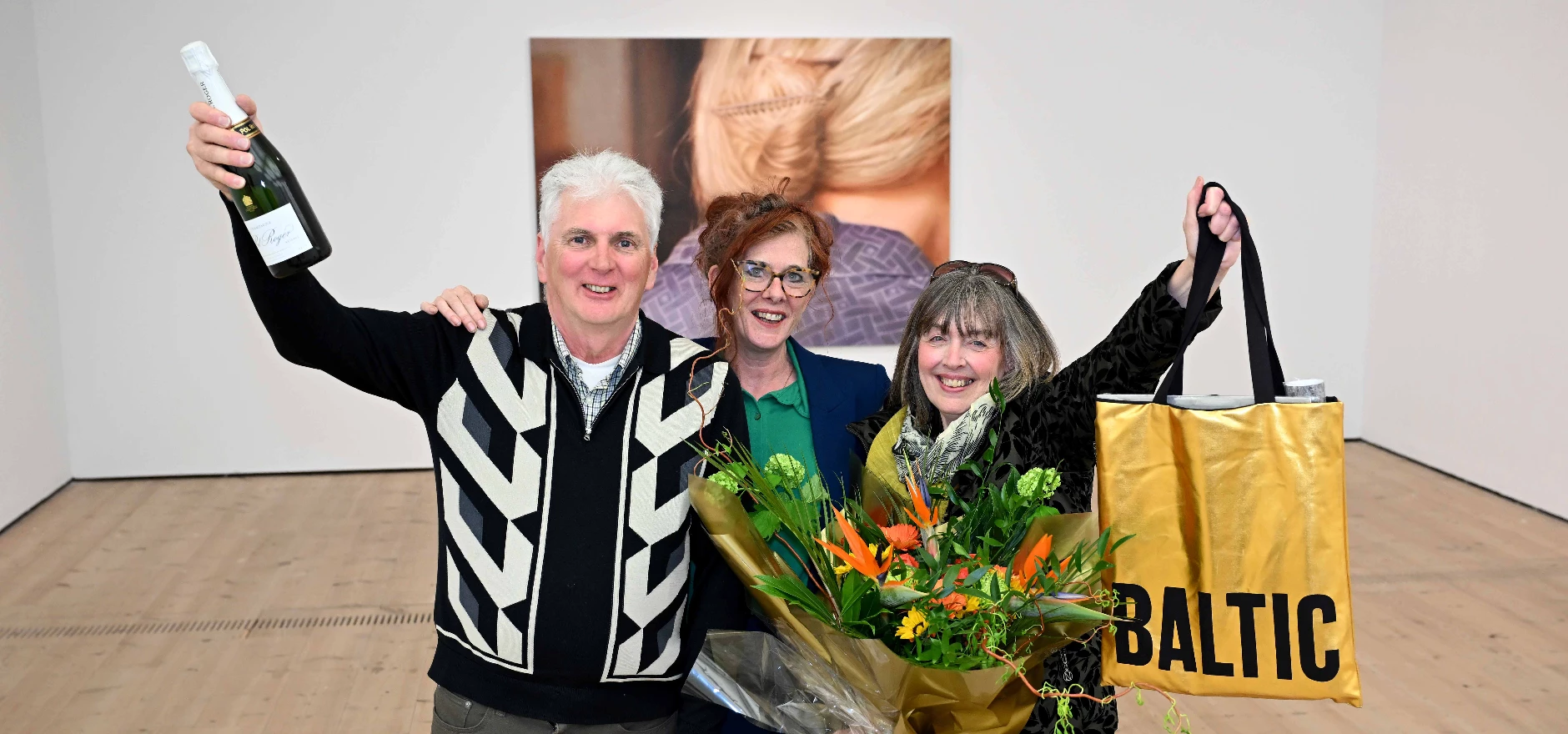 Sarah Munro MBE, Director of Baltic Centre for Contemporary Art (centre) with David and Marie Thompson.JPG
