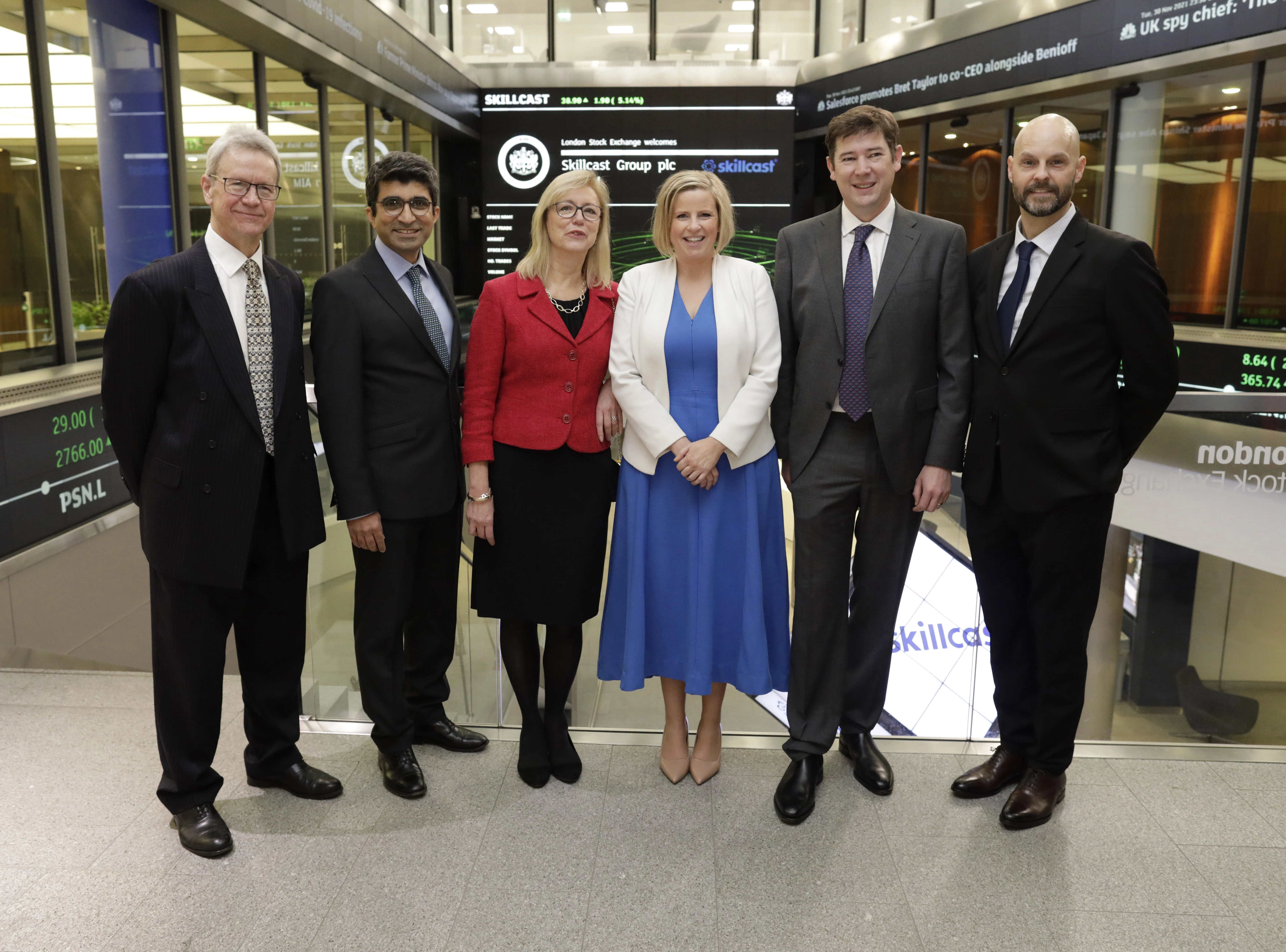 Skillcast's leadership team at the LSE (London Stock Exchange) when the company listed on AIM, the junior stock market, in December 2021