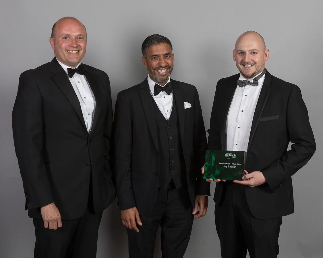 (left) Jonathan Waters and (right) Richard Marshall of Hay & Kilner with entrepreneur Ammar Mirza CBE, who presented the awards
