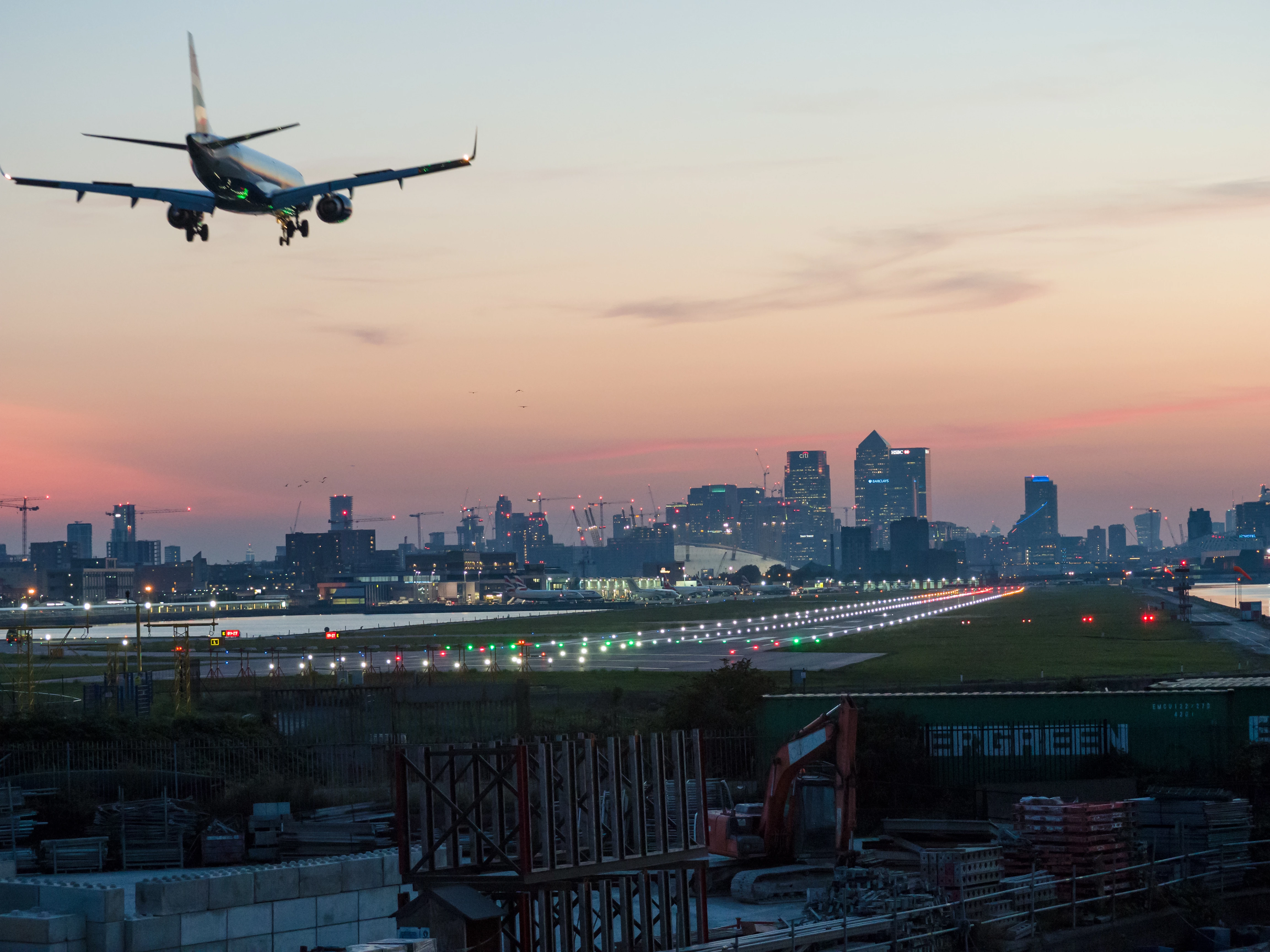 London City Airport at sunset